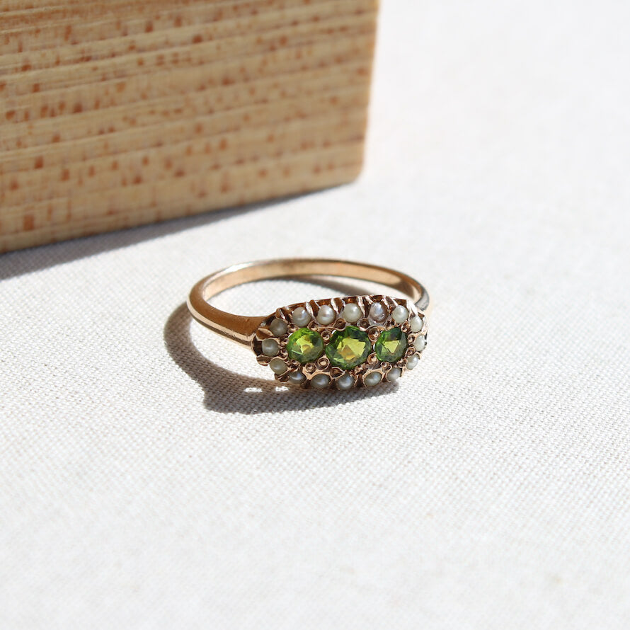 Green jeweled Victorian era ring.