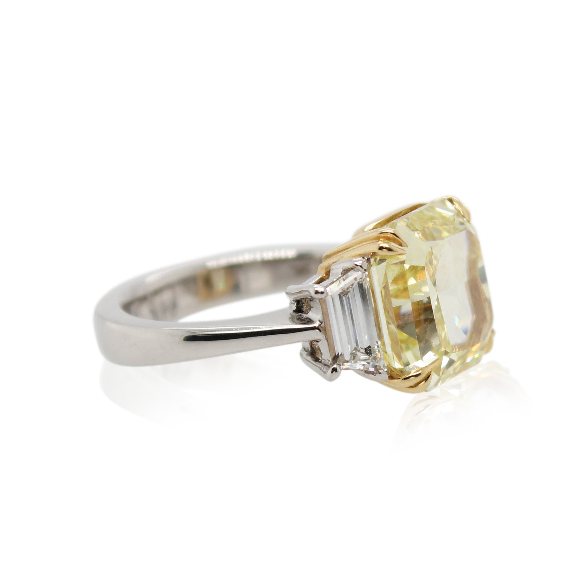 Diamonds of Wonder 8.04ct Radiant Cut Fancy Intense Yellow Diamond 3 Stone Ring