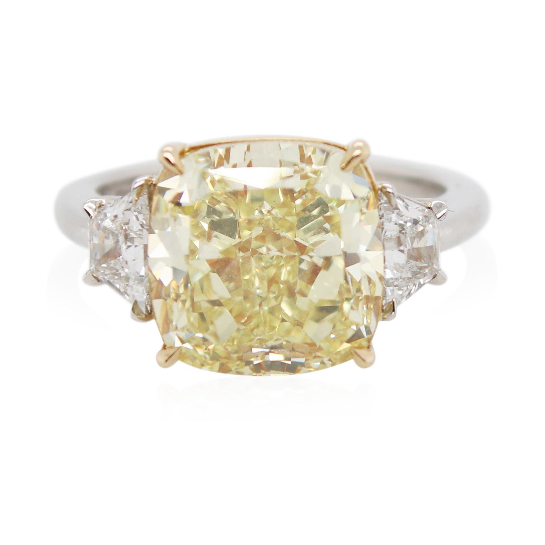 Diamonds of Wonder 7.23ct Cushion Cut Fancy Intense Yellow 3 Stone Ring
