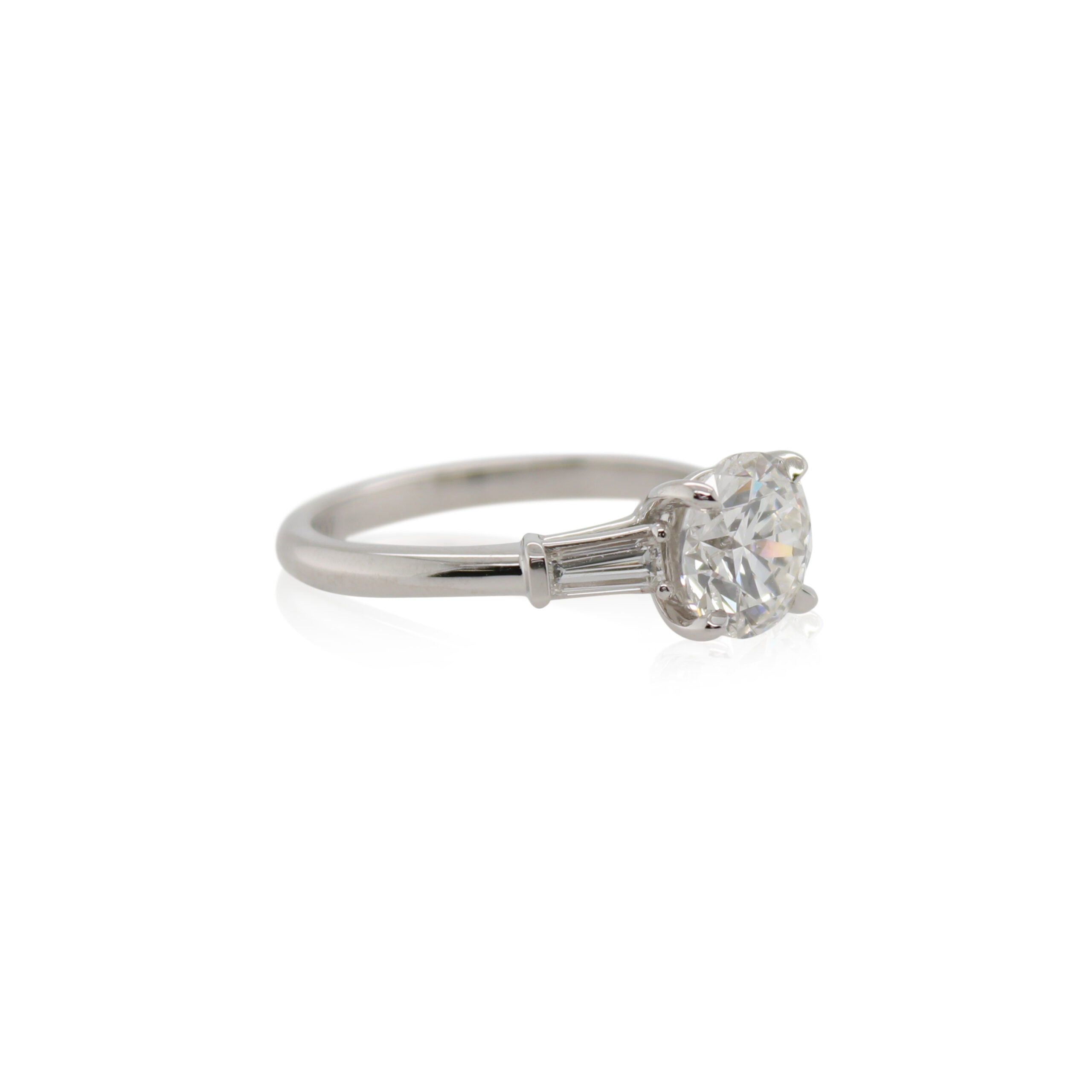 1.85ct Round Diamond & Tapered Baguette Three Stone Ring