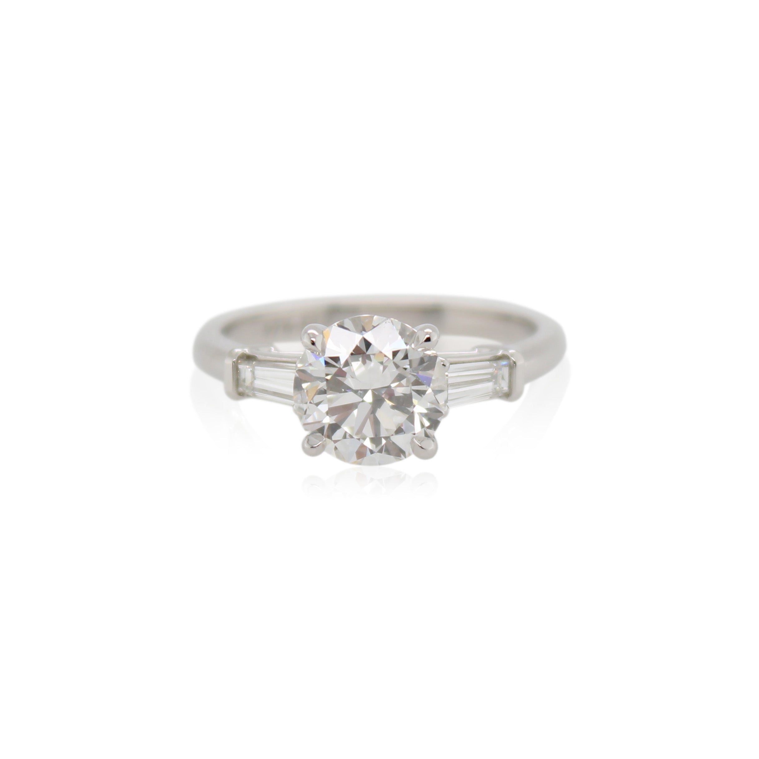 1.85ct Round Diamond & Tapered Baguette Three Stone Ring