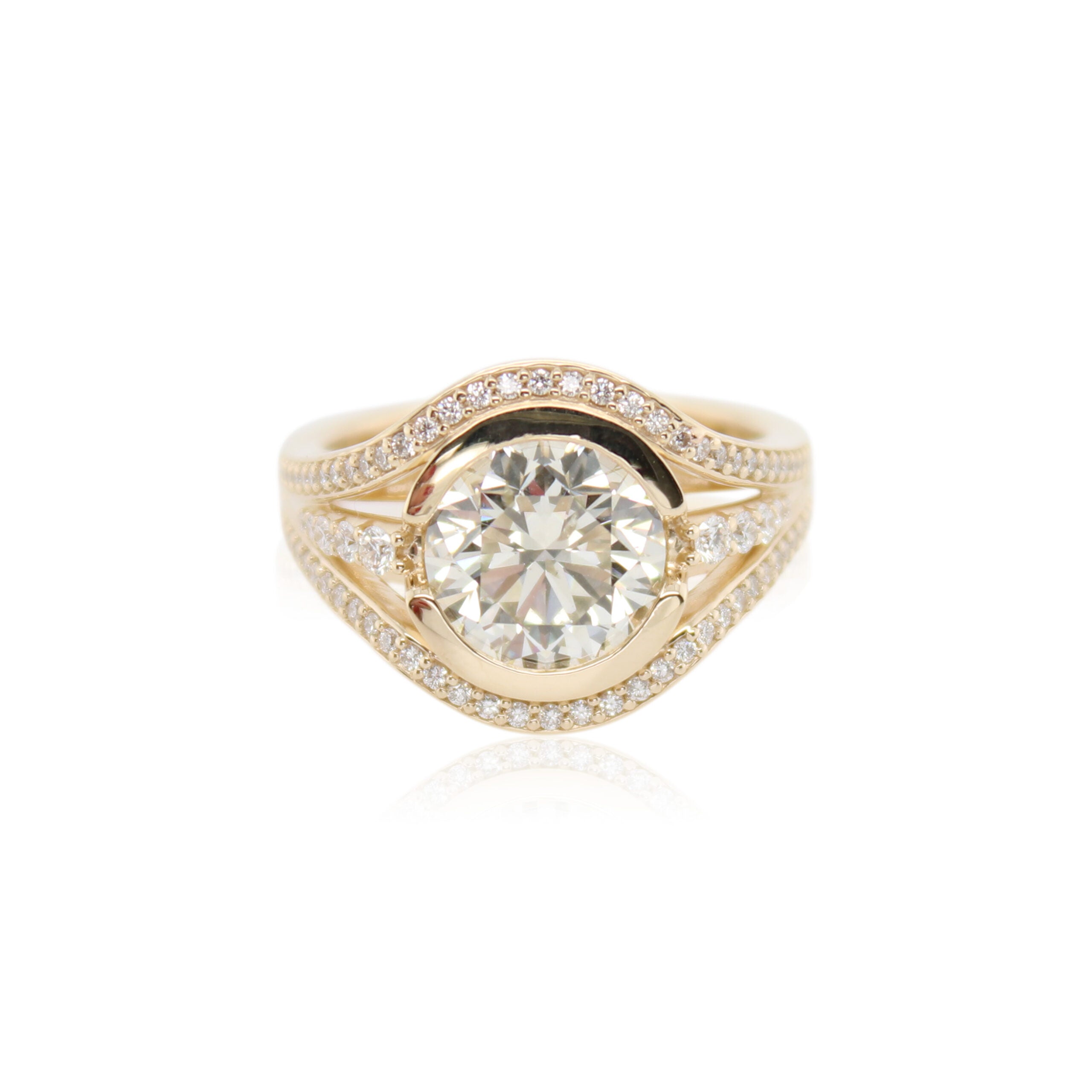Bezel Set Diamond Split Shank Ring
