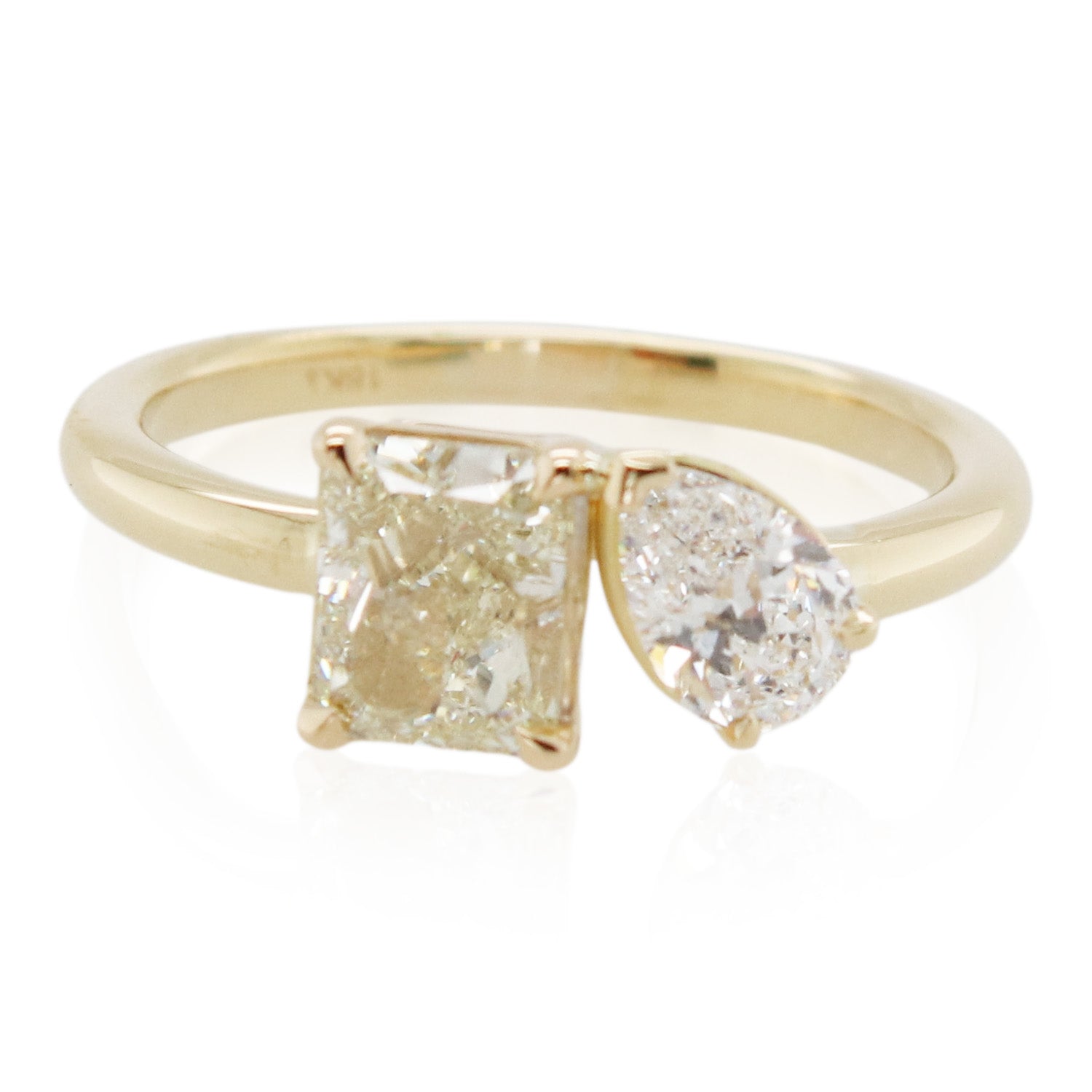 Radiant Cut and Pear Shaped 2 Stone Diamond Ring