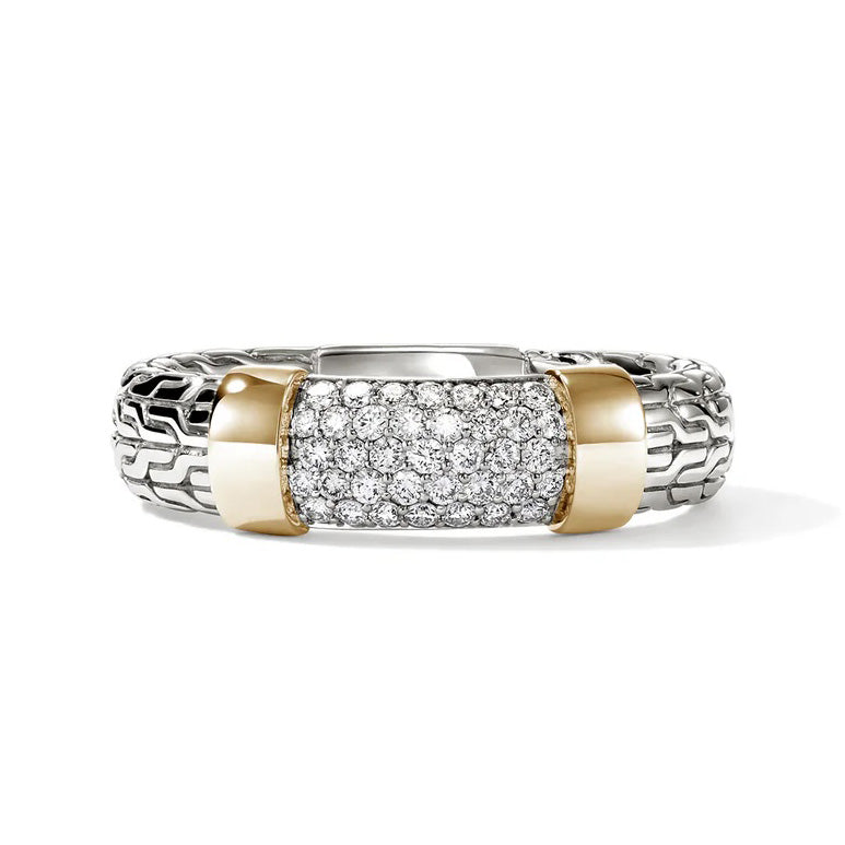 John Hardy Essentials Collection Sterling Silver and Yellow Gold Diamond Band