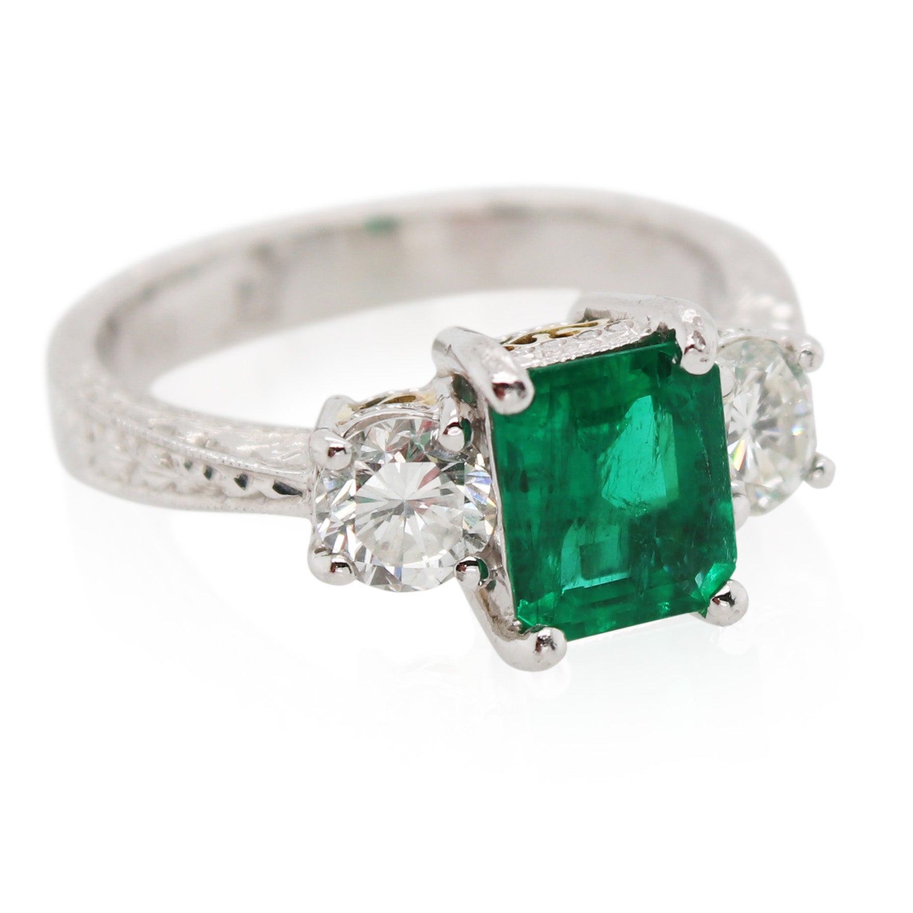 1.15ct Emerald Cut Emerald and Diamond Ring