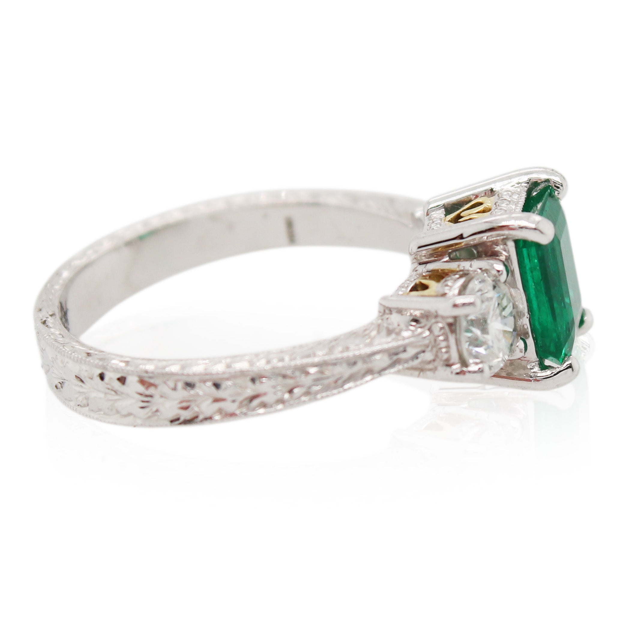 1.15 Emerald Cut Emerald and Diamond Ring