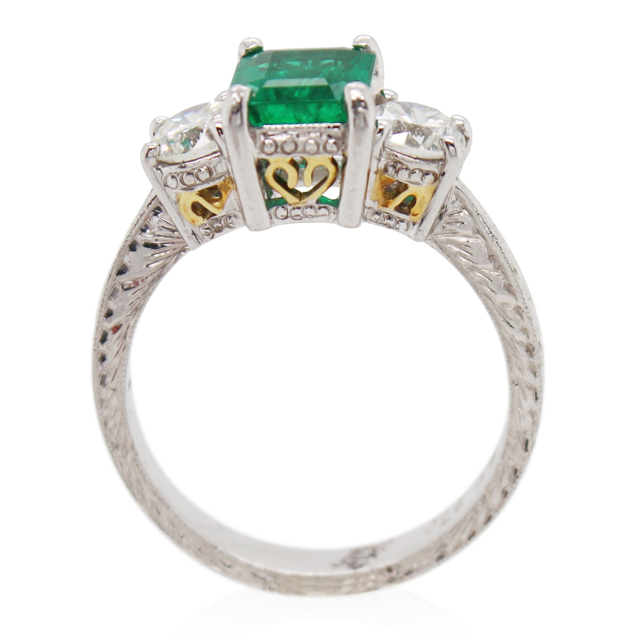 1.15ct Emerald Cut Emerald and Diamond Ring