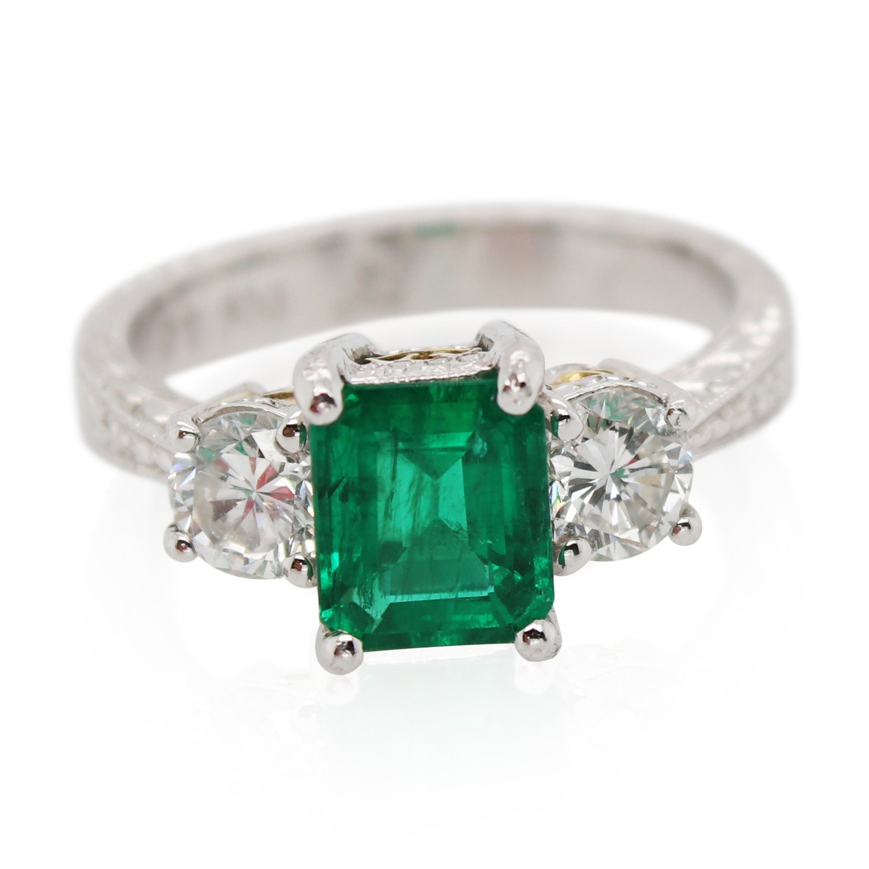 1.15 Emerald Cut Emerald and Diamond Ring