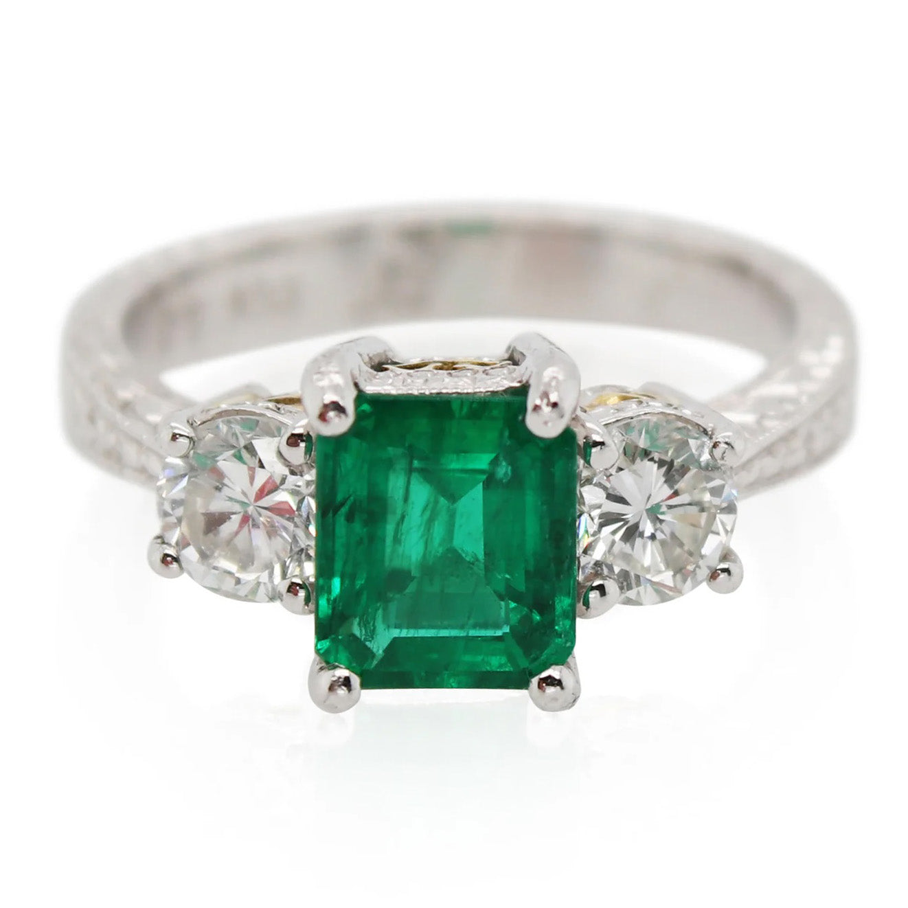 1.15ct Emerald Cut Emerald and Diamond Ring