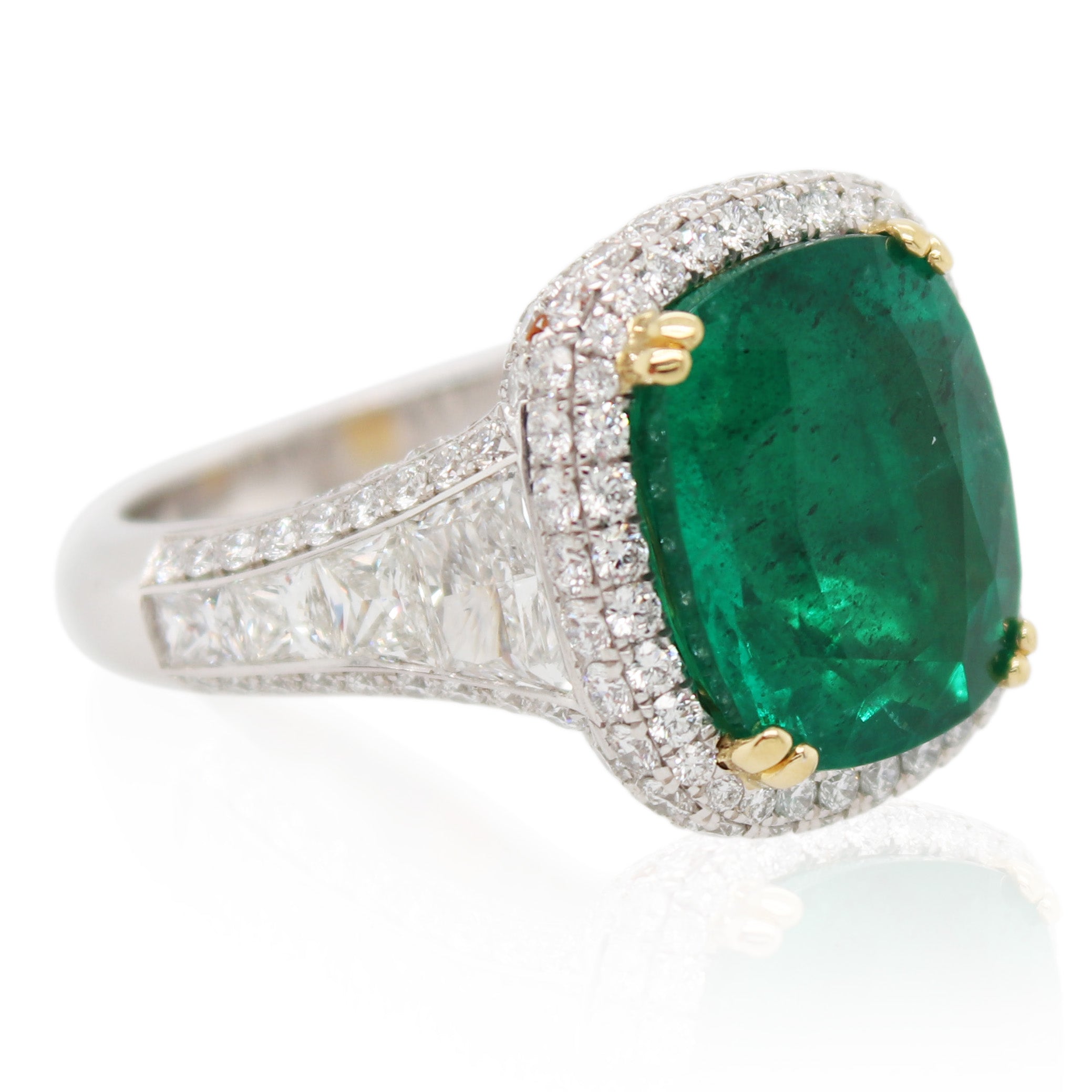 6.78ct Cushion Cut Emerald and Diamond Ring