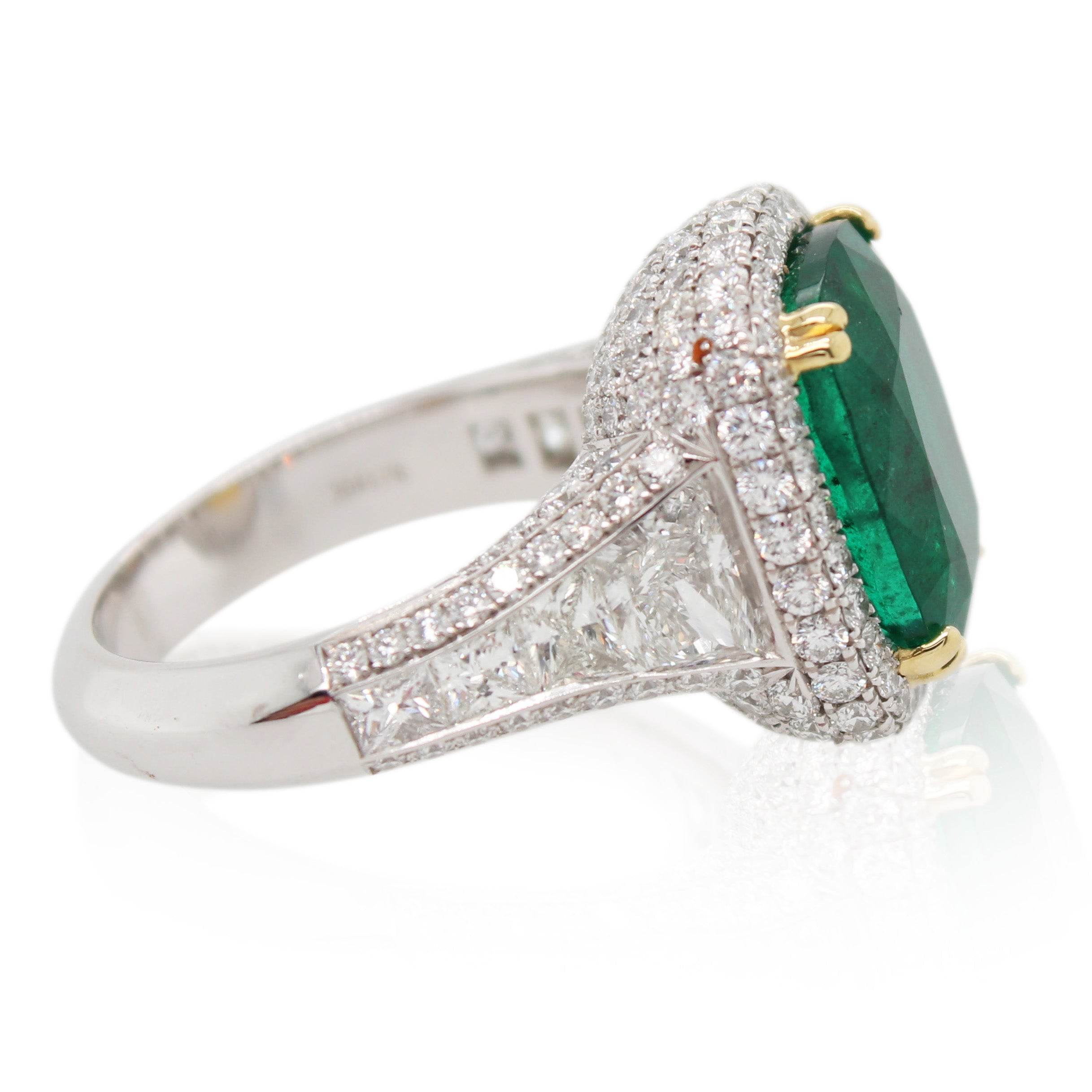 6.78ct Cushion Cut Emerald and Diamond Ring