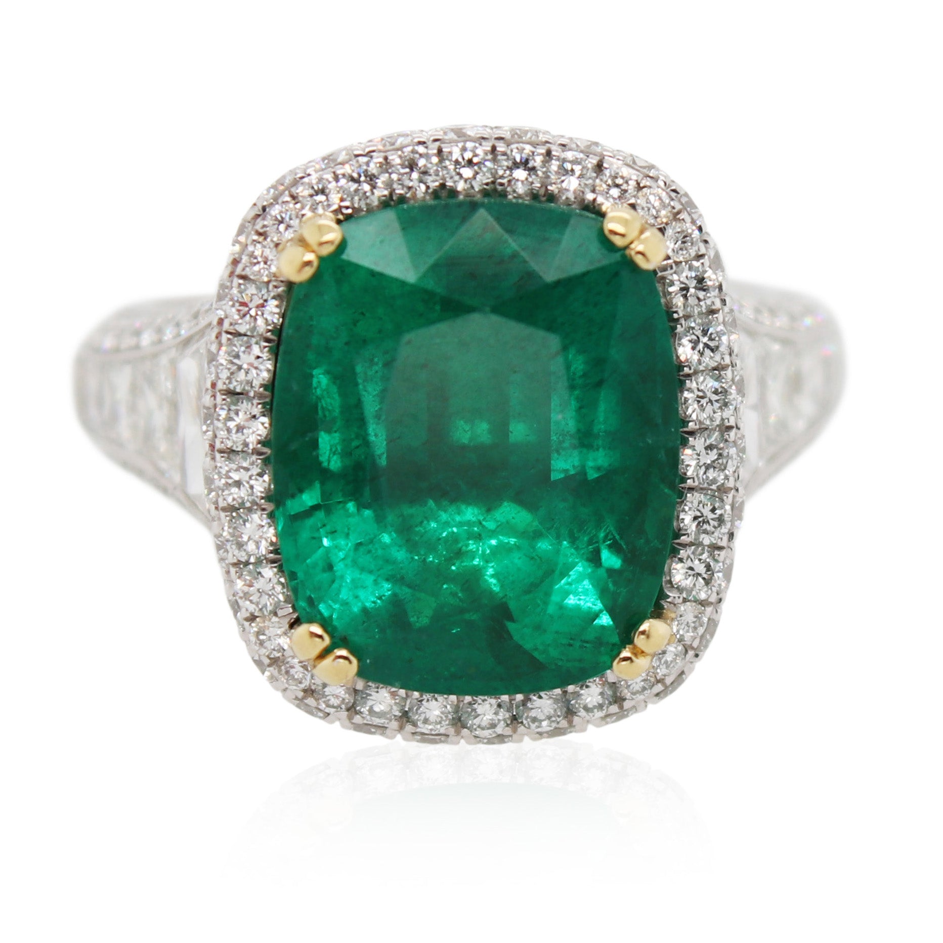 6.78ct Cushion Cut Emerald and Diamond Ring