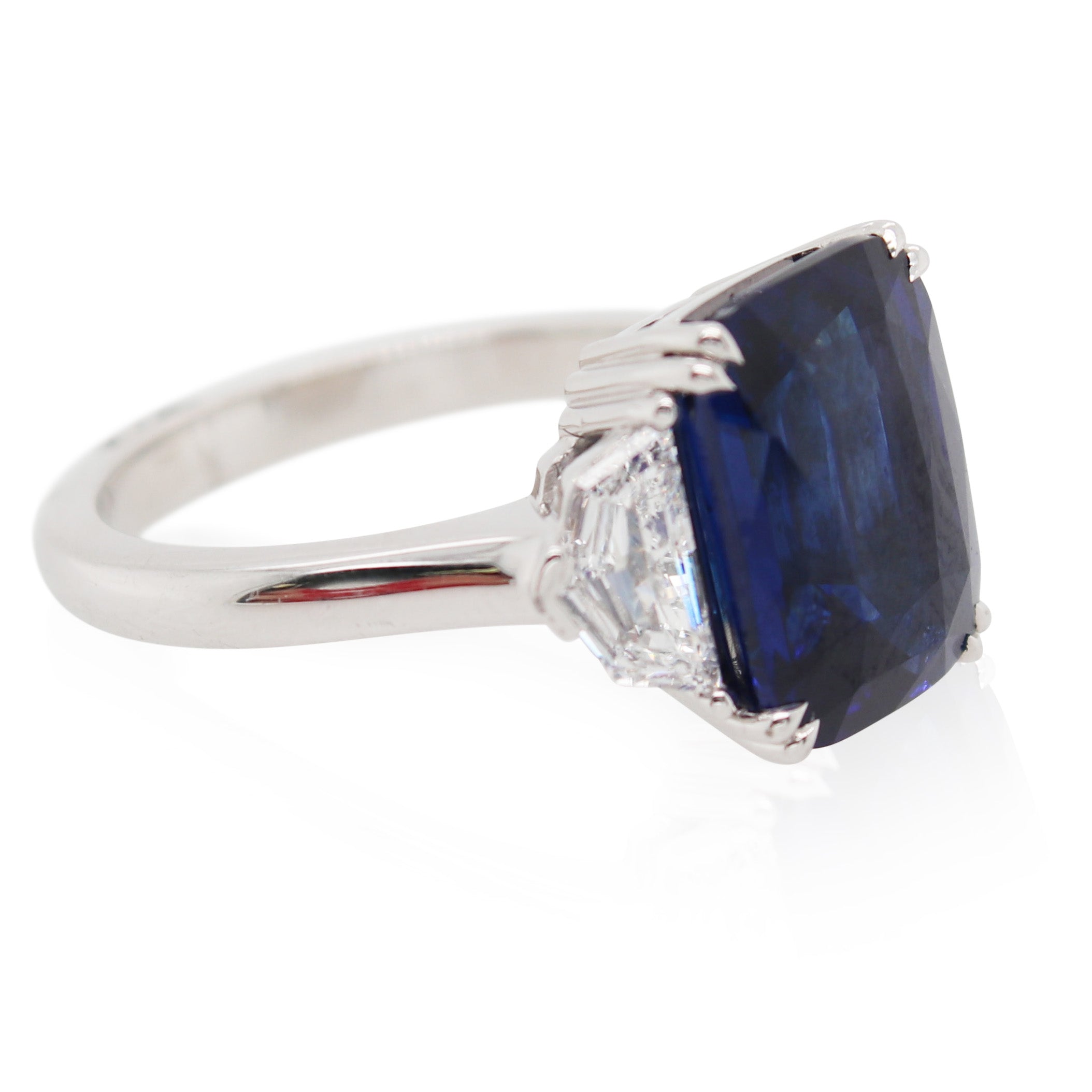 5.61ct Cushion Cut Sapphire and Diamond 3 Stone Ring