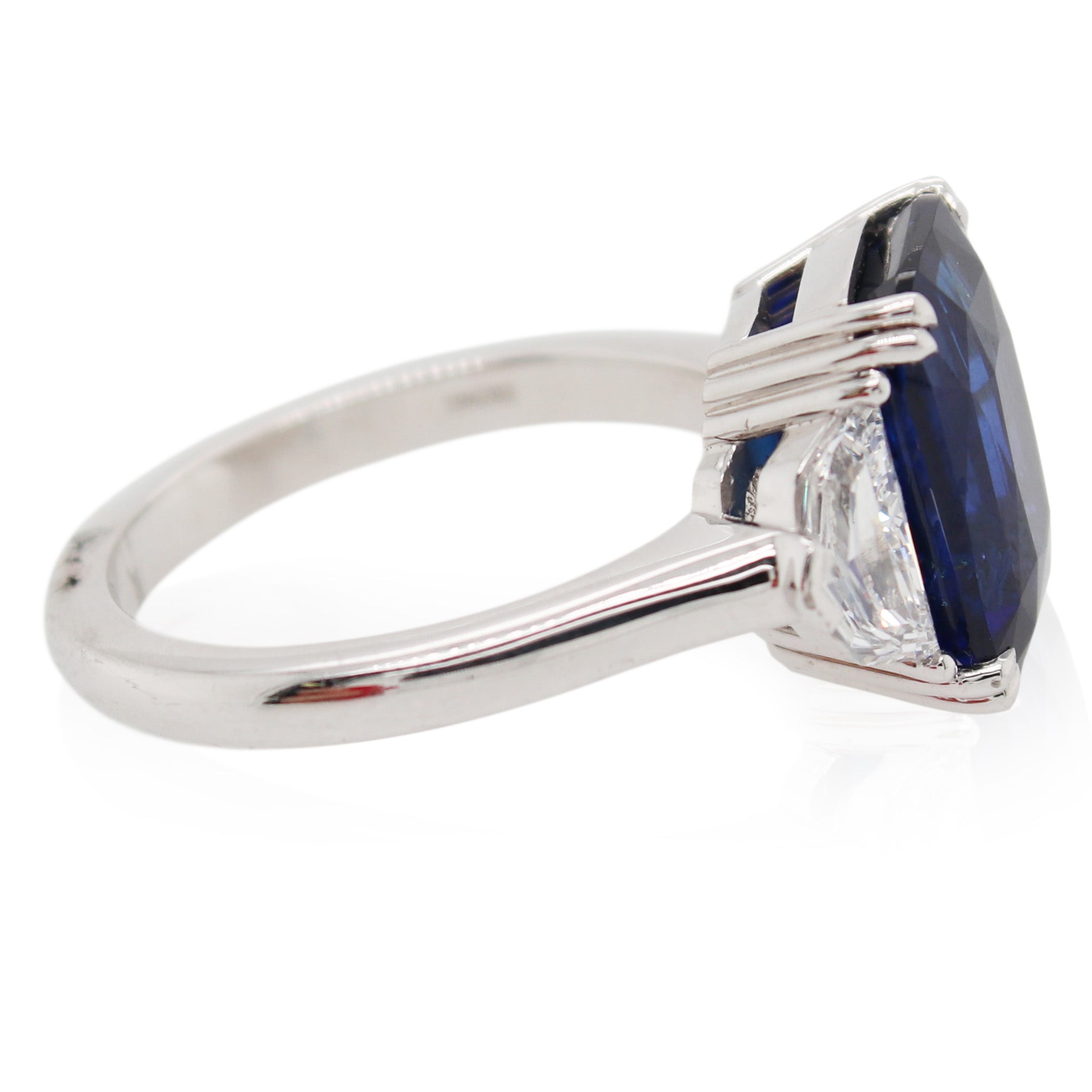 5.61ct Cushion Cut Sapphire and Diamond 3 Stone Ring