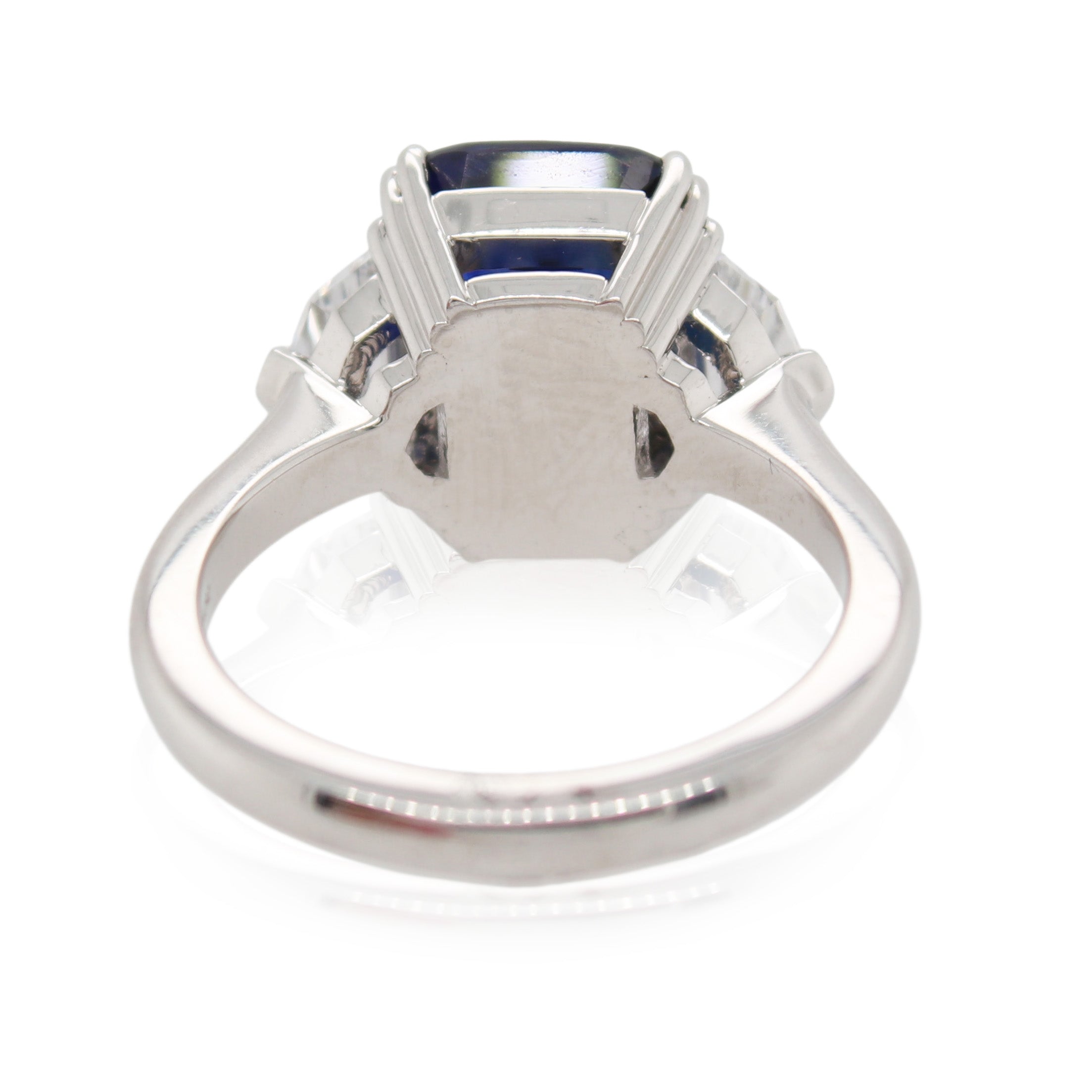 5.61ct Cushion Cut Sapphire and Diamond 3 Stone Ring