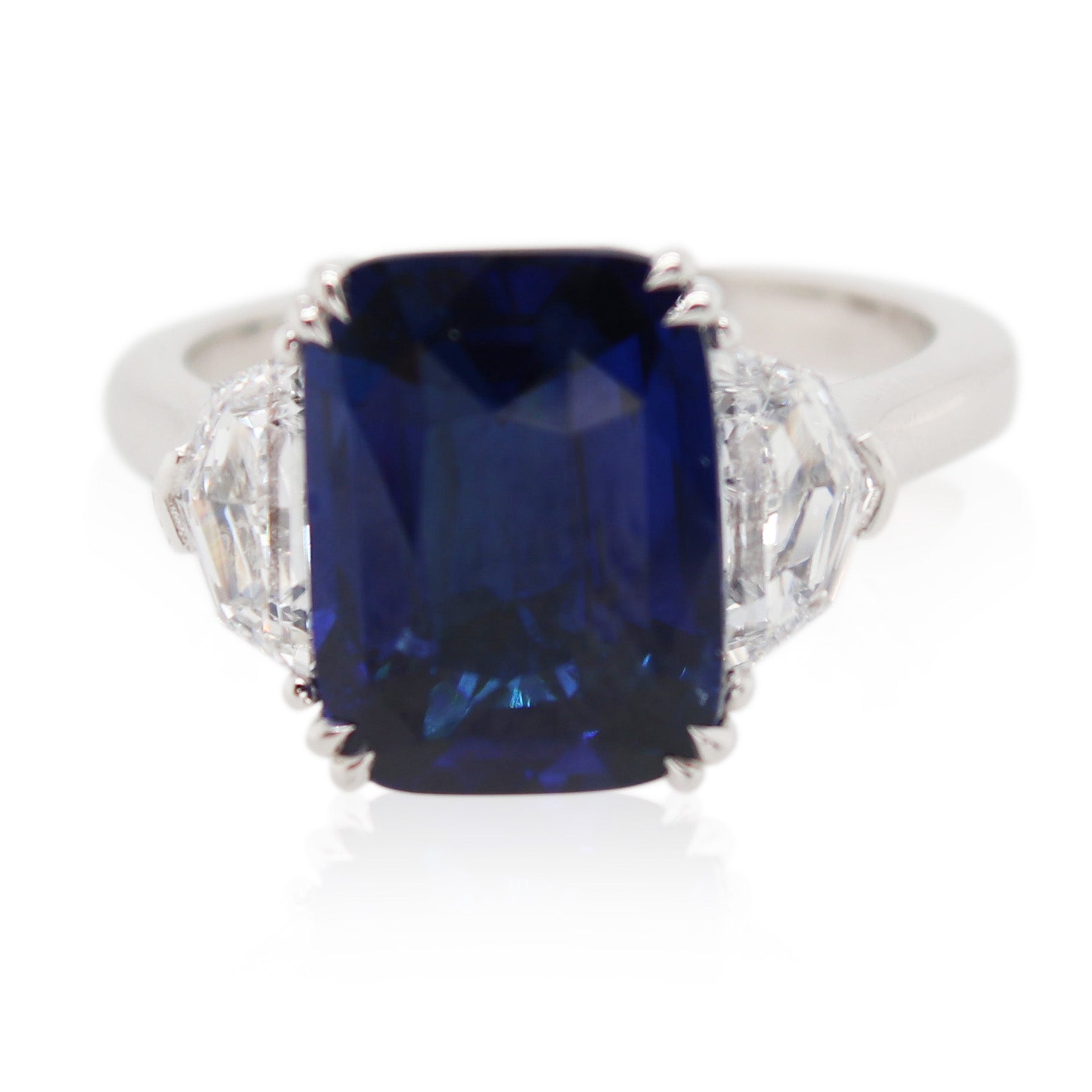 5.61ct Cushion Cut Sapphire and Diamond 3 Stone Ring
