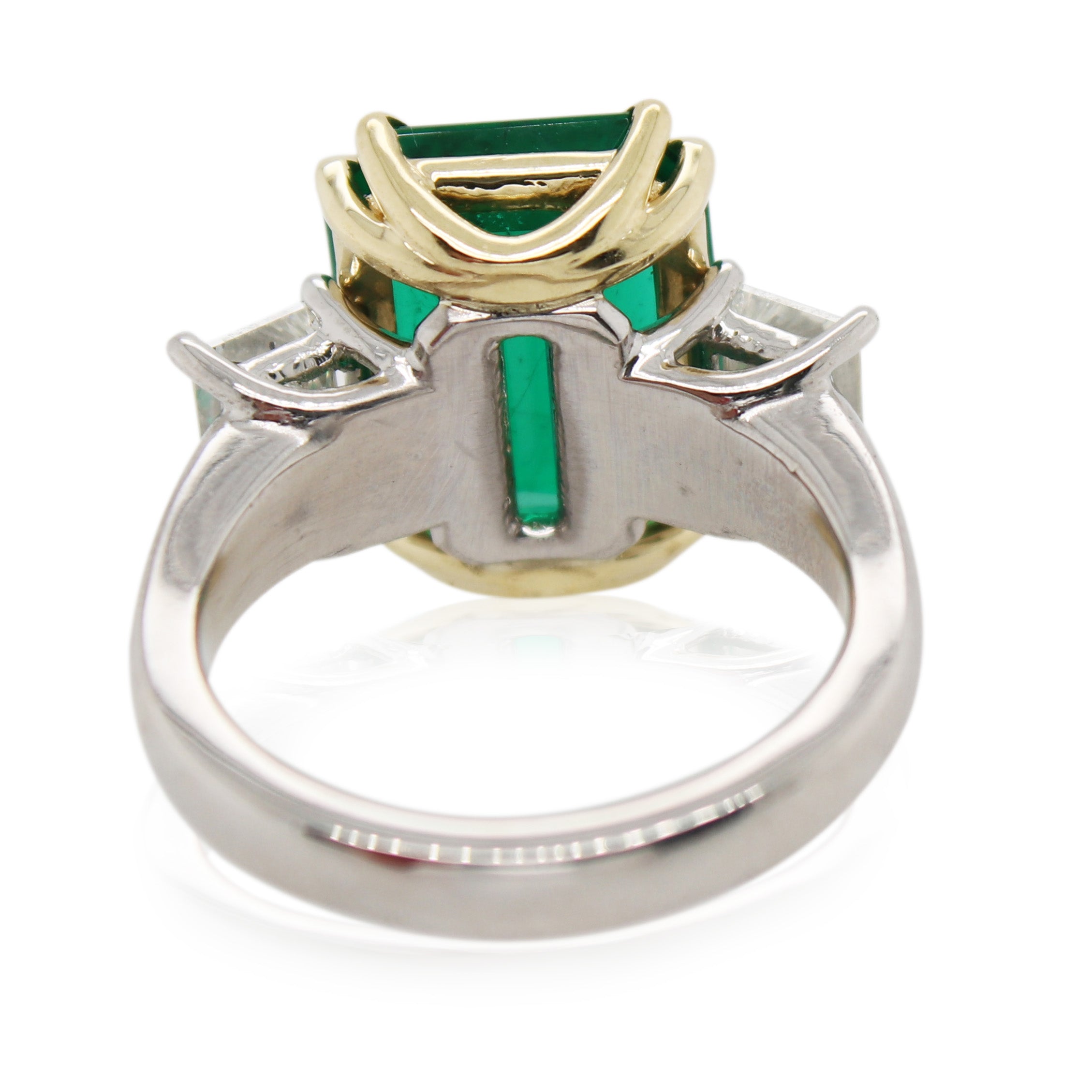 5.36ct Emerald Cut Zambian Emerald and Diamond 3 Stone Ring