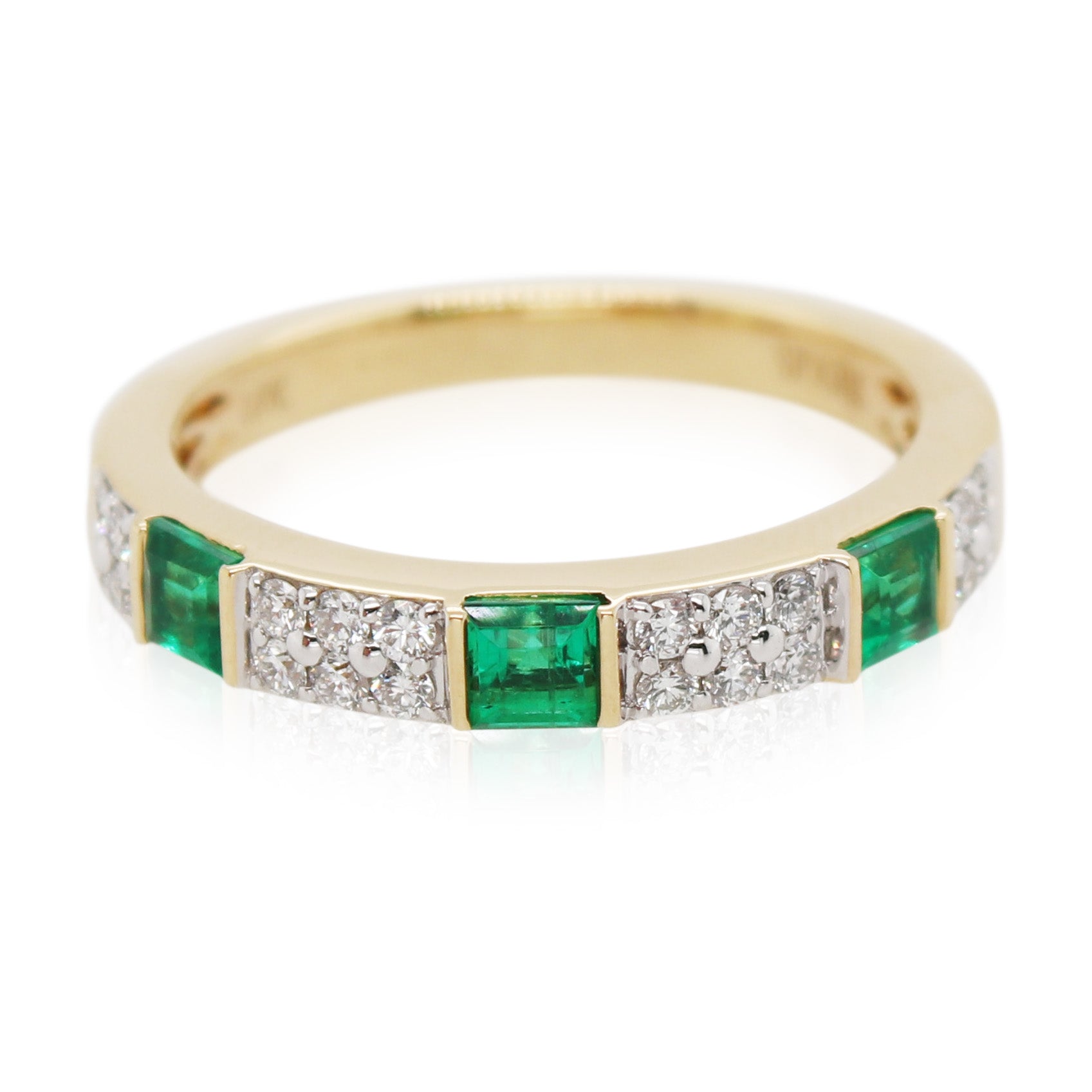 Square Cut Emerald and Pavé Diamond Band