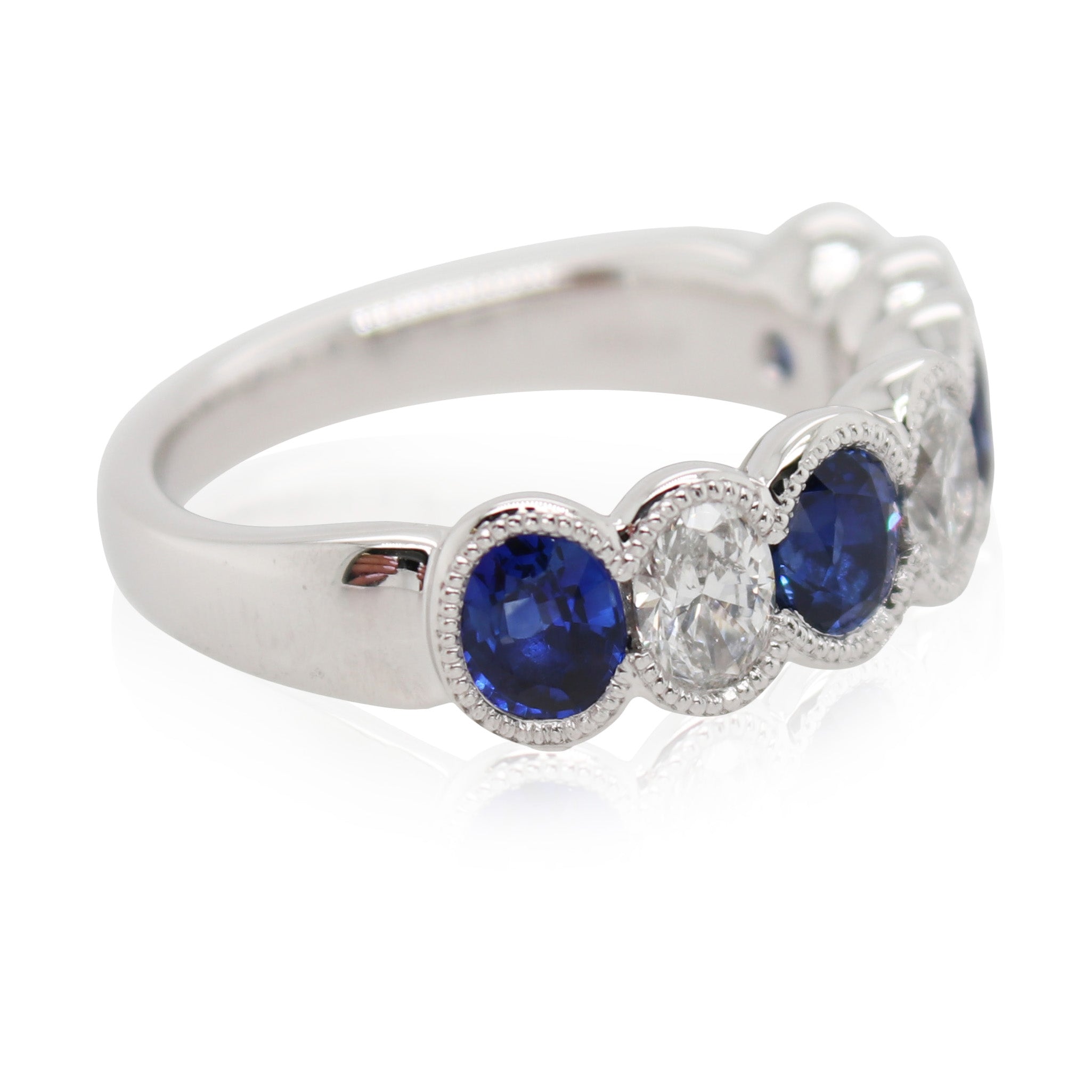 Half Bezel Sapphire and Diamond 7 Stone Ring