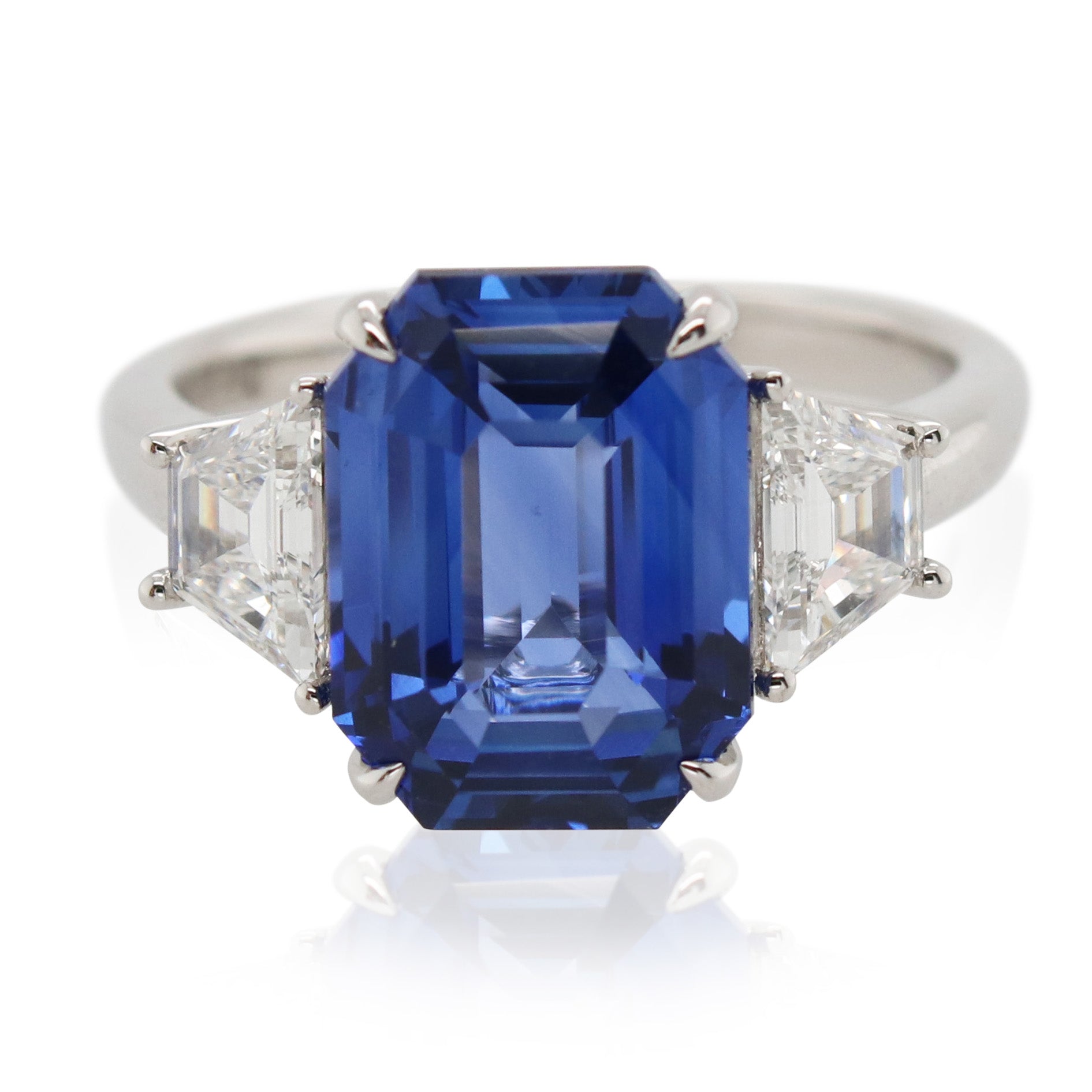 6.27ct Emerald Cut Sapphire 3 Stone Ring