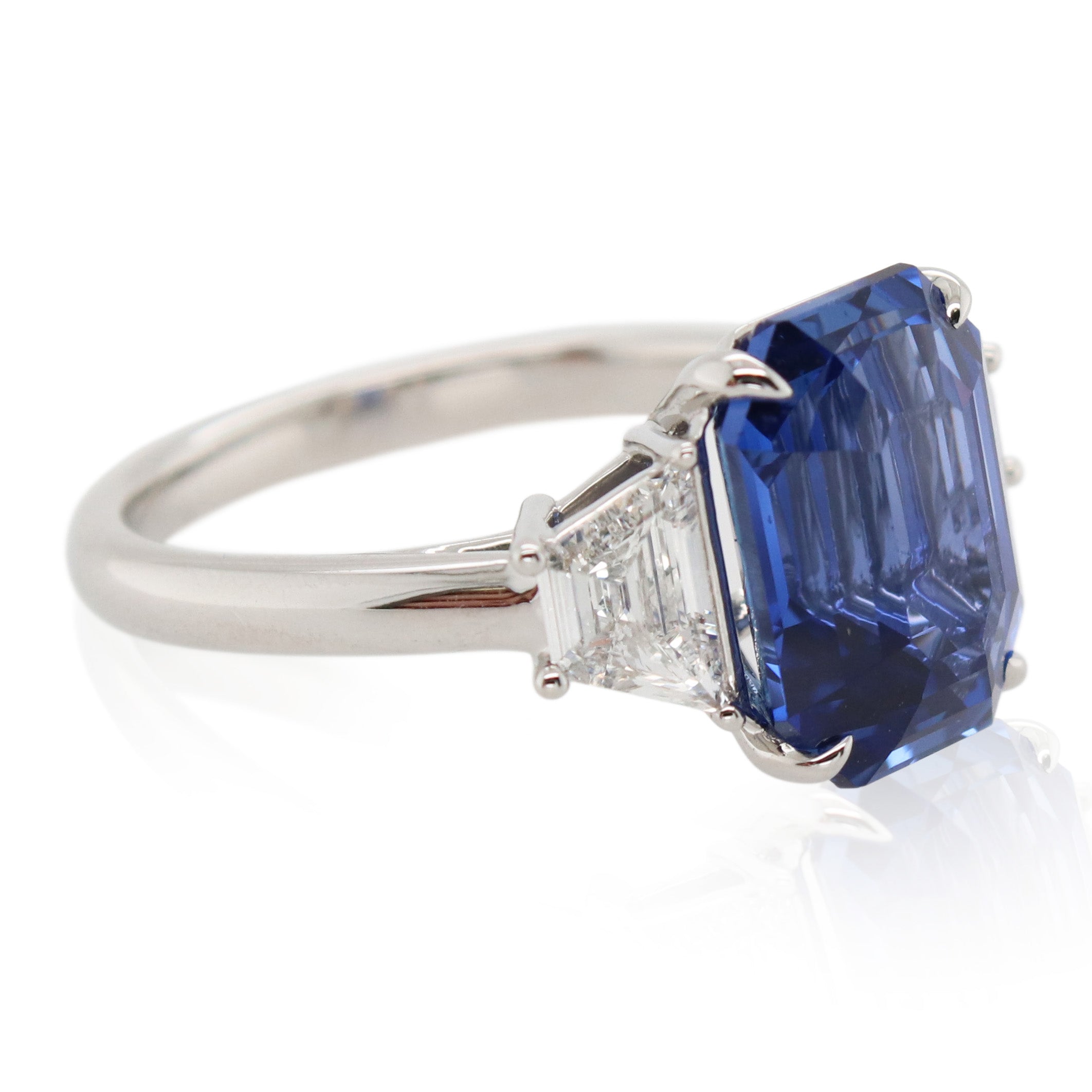 6.27ct Emerald Cut Sapphire 3 Stone Ring