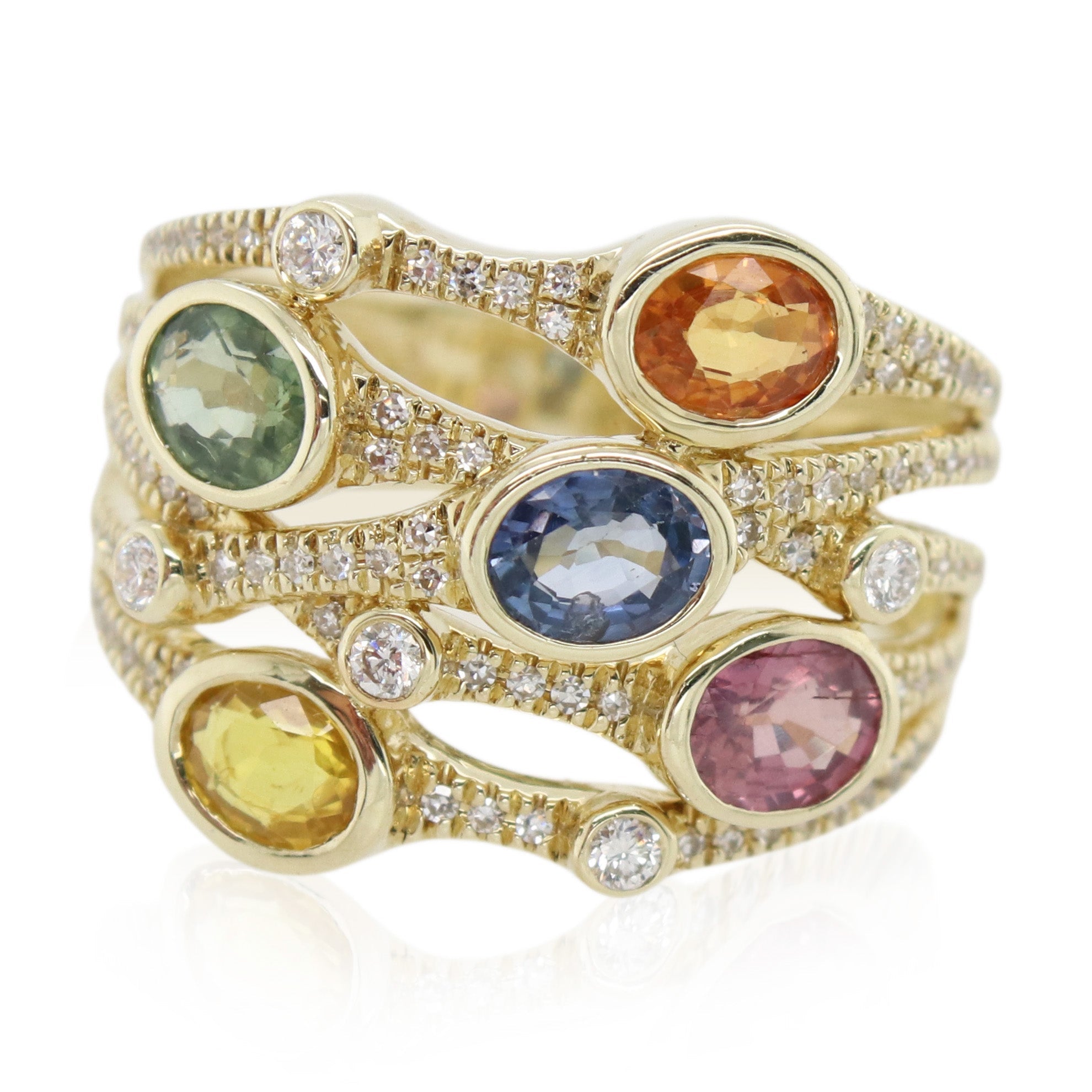 Oval Multi-Colored Sapphire and Diamond Ring