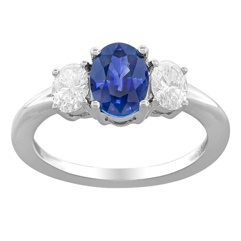 Oval Sapphire and Diamond 3 Stone Ring