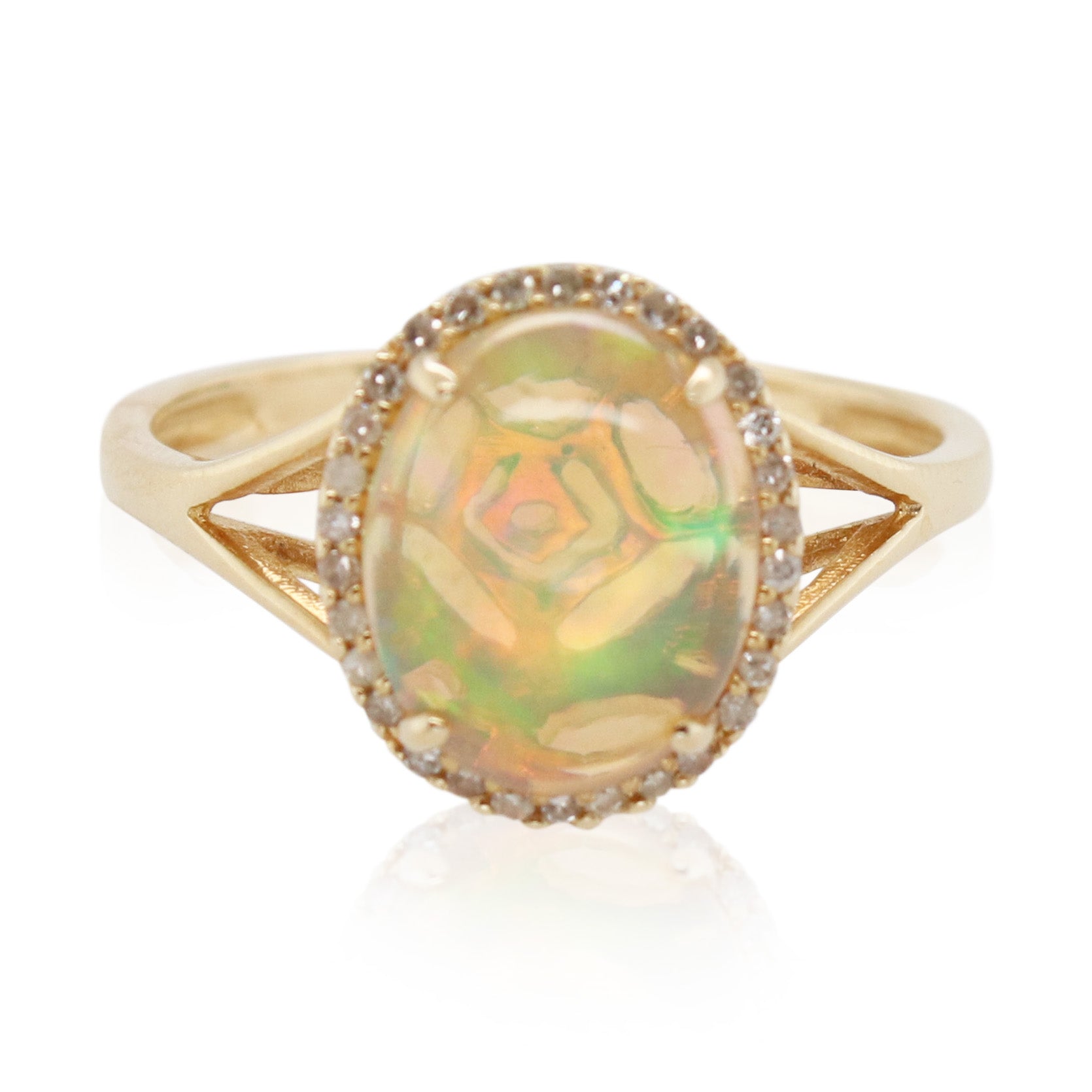 Oval Cabochon Opal and Diamond Ring