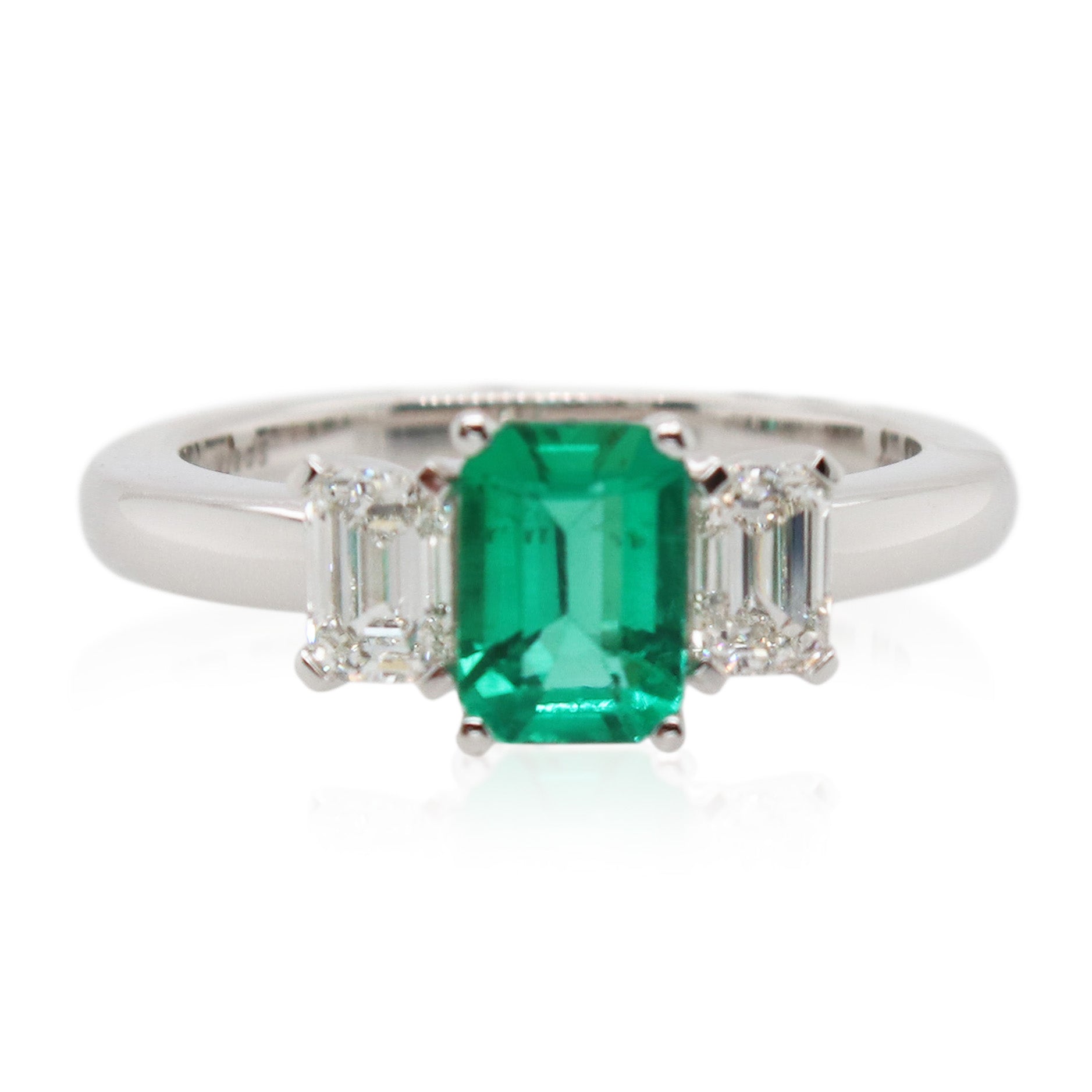 0.87ct Emerald and Diamond 3 Stone Ring