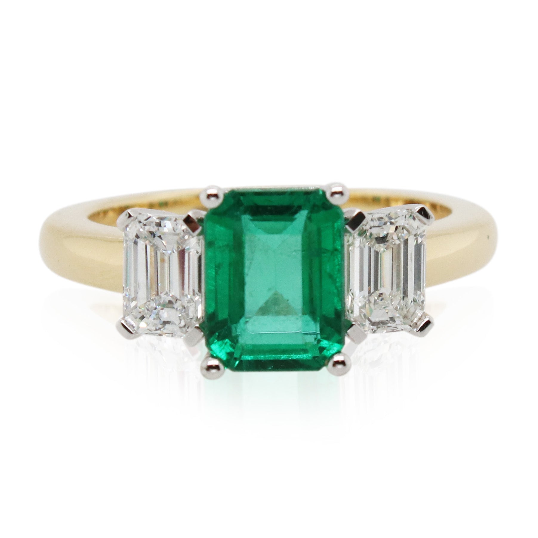 Two-Tone 1.67ct Emerald and Diamond 3 Stone Ring
