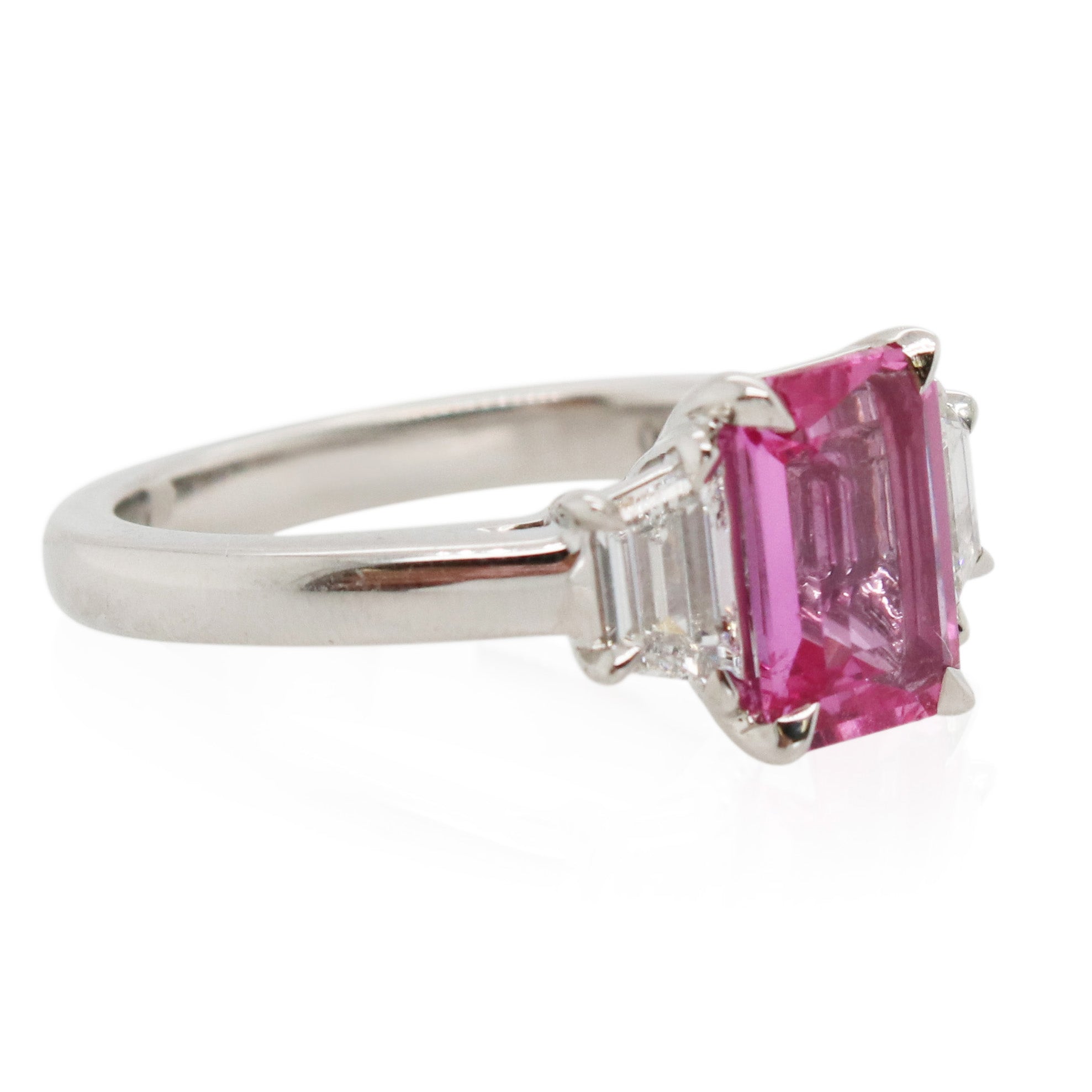 2.01ct Pink Sapphire and Diamond 3 Stone Ring