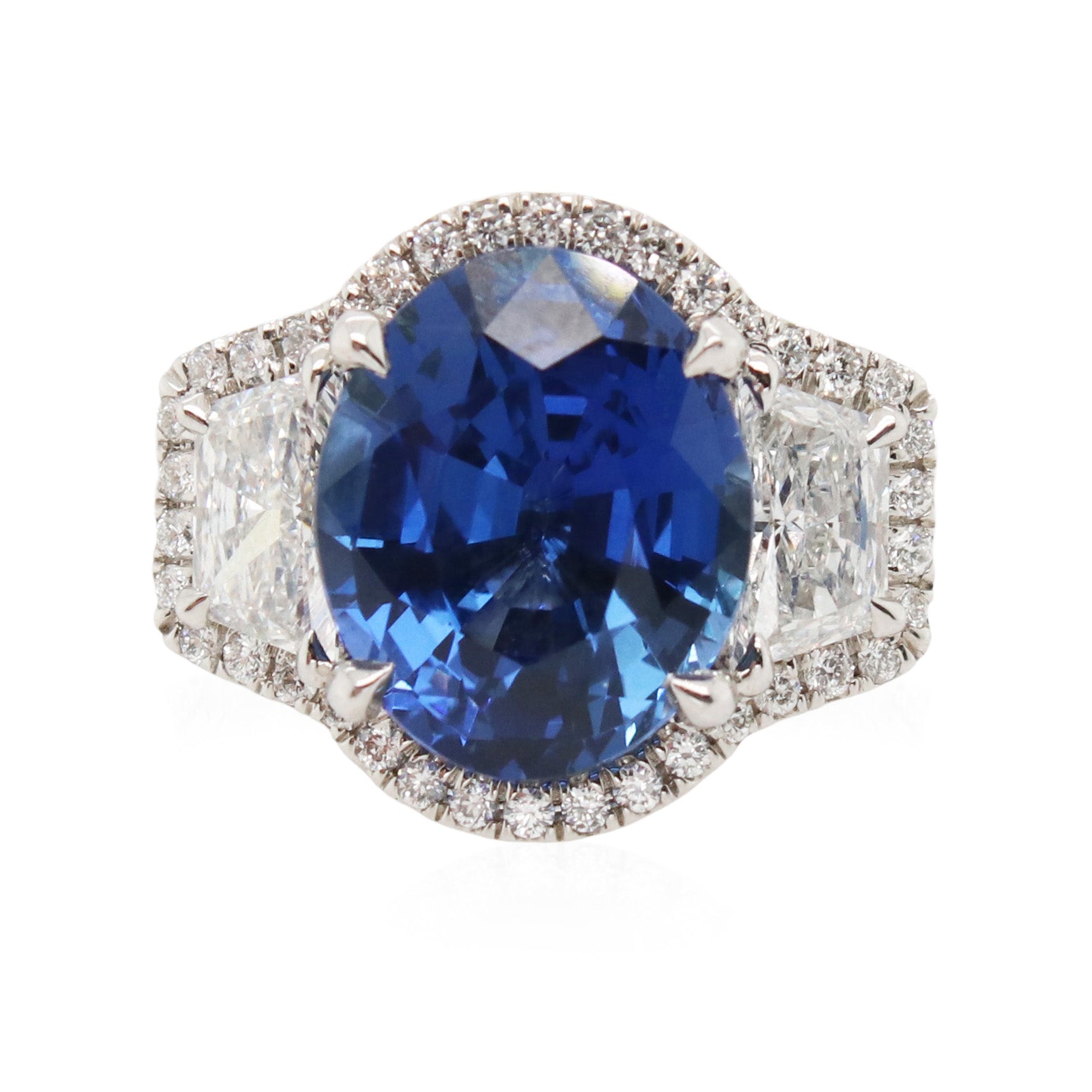 4.47ct Oval Sapphire and Diamond 3 Stone Ring