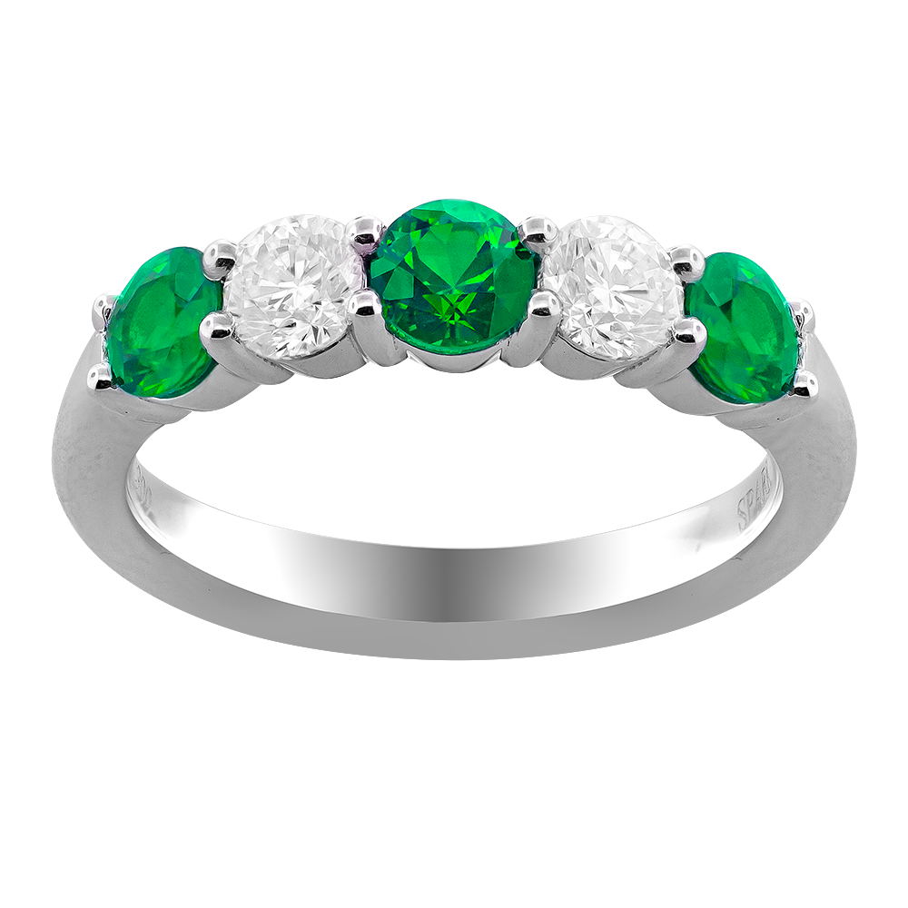 Platinum Emerald and Diamond 5 Stone Ring
