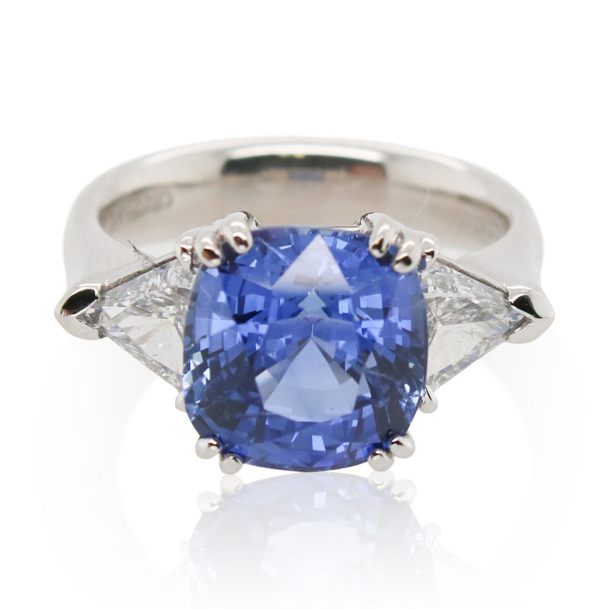 5.71ct Sapphire and Trillion Cut Diamond 3 Stone Ring