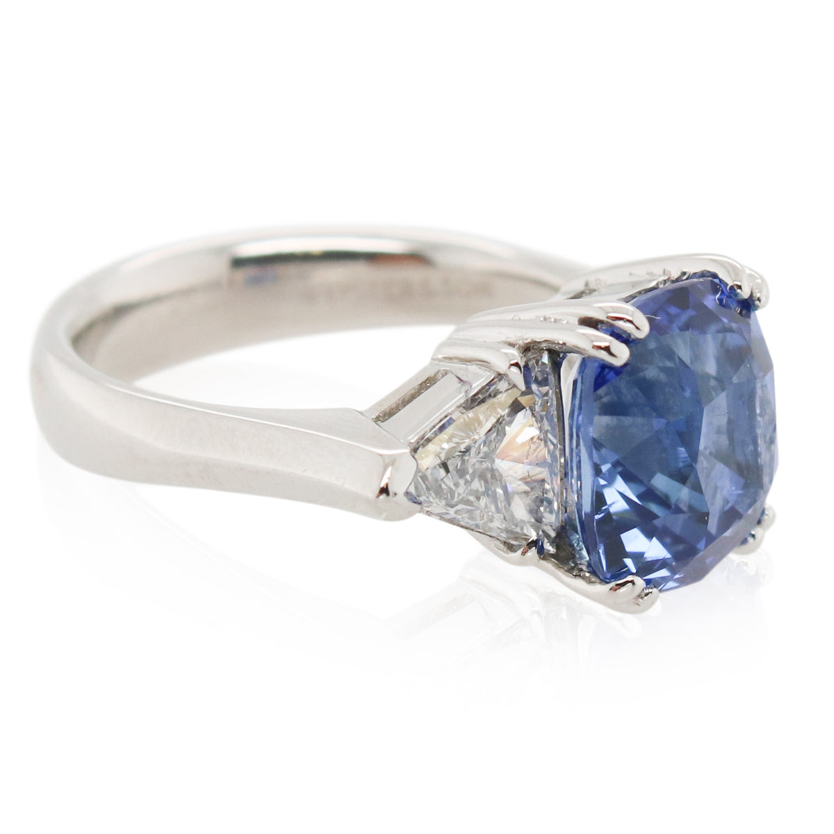 5.71ct Sapphire and Trillion Cut Diamond 3 Stone Ring