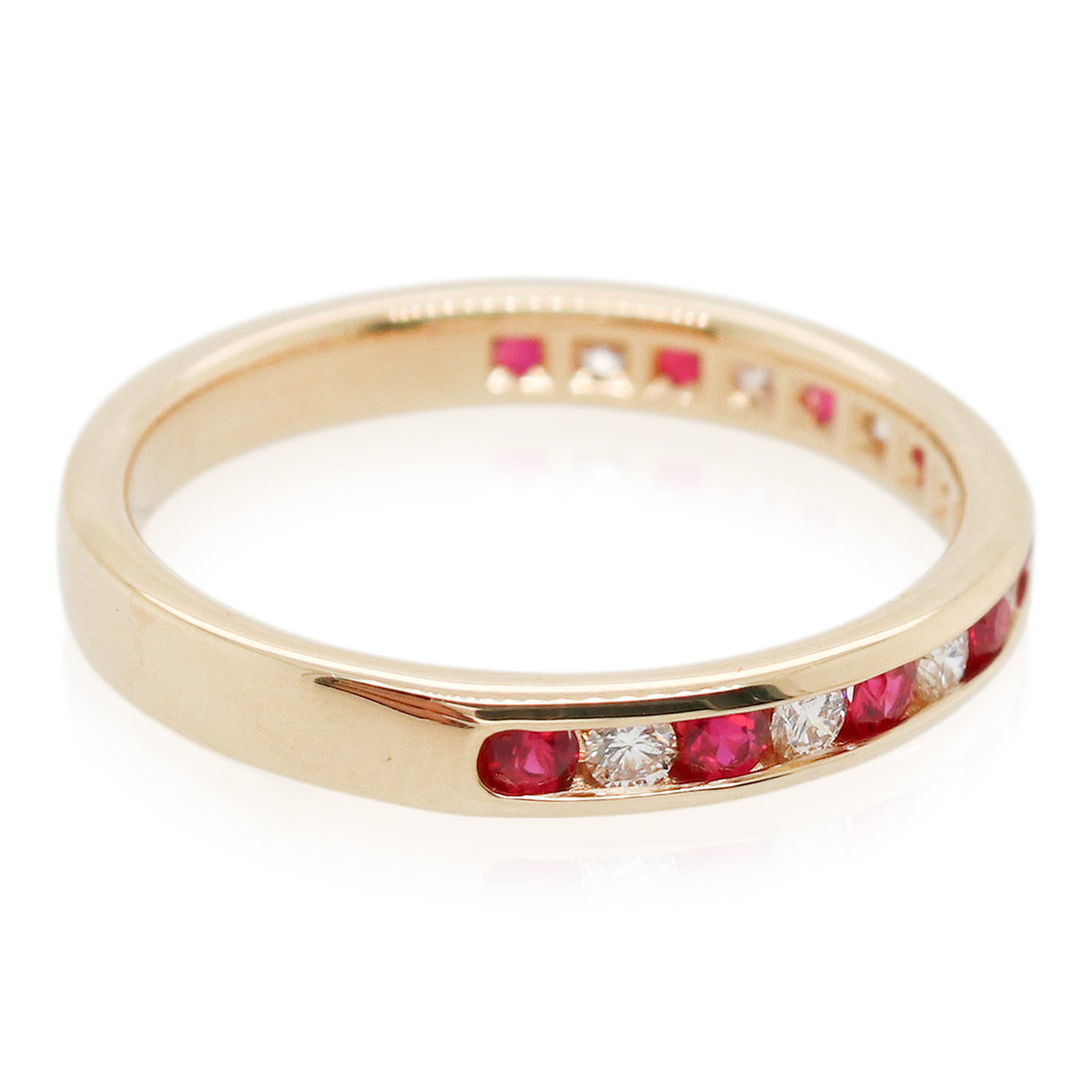 Alternating Ruby and Diamond Half Round Channel Set Band