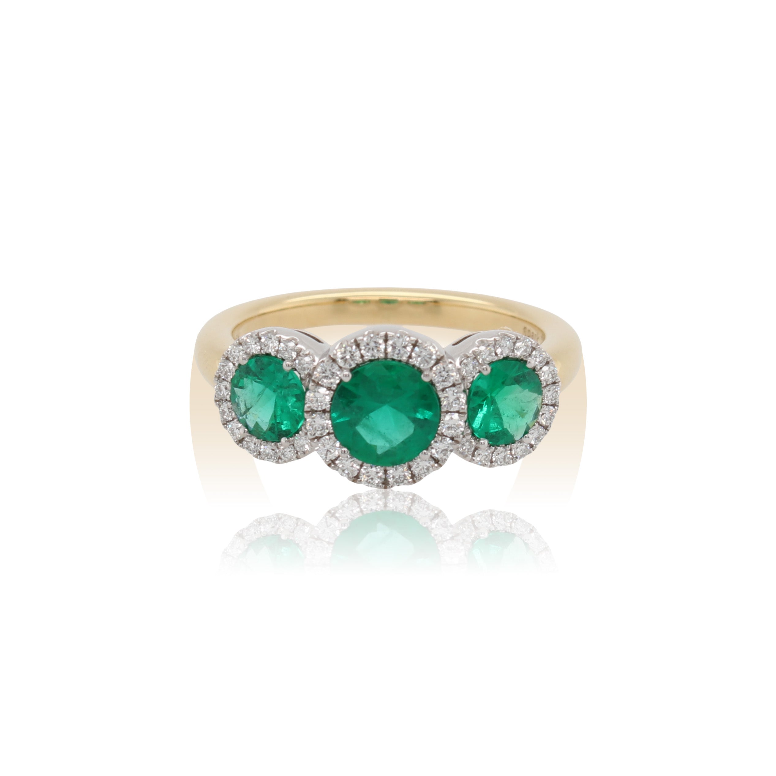 Diamond Halo Emerald Three Stone Ring