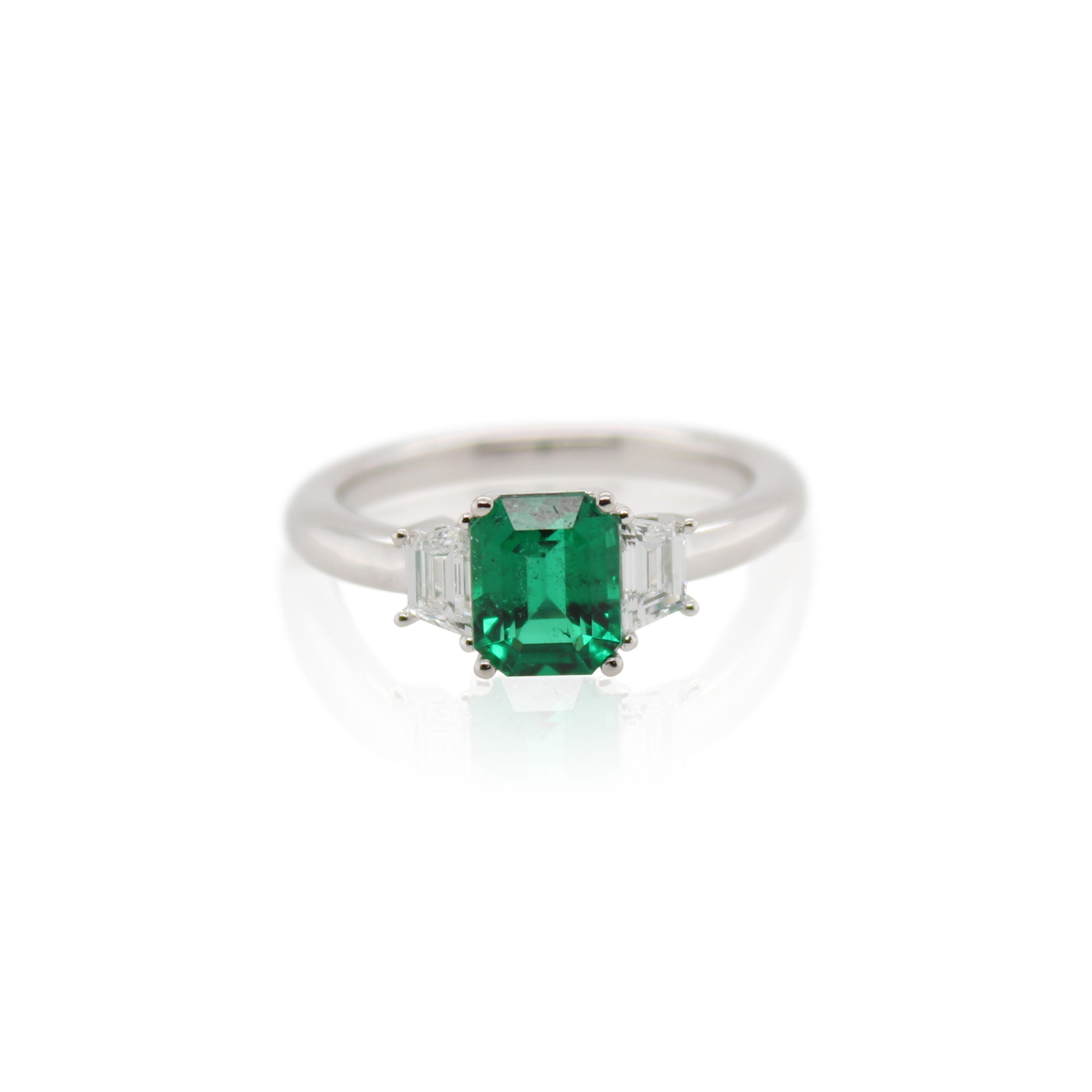 Emerald and Diamond Three Stone Ring