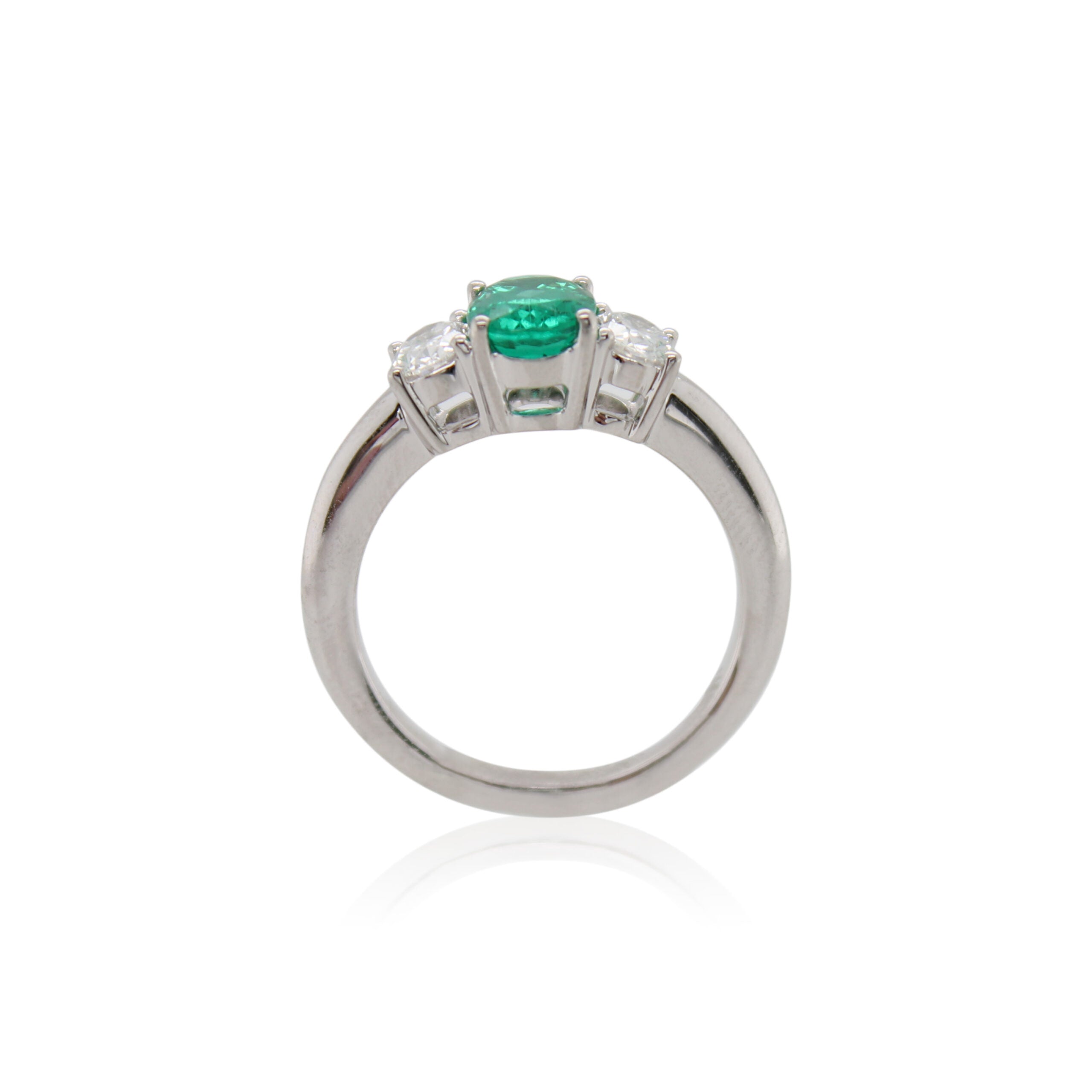 Oval Emerald and Diamond Three Stone Ring