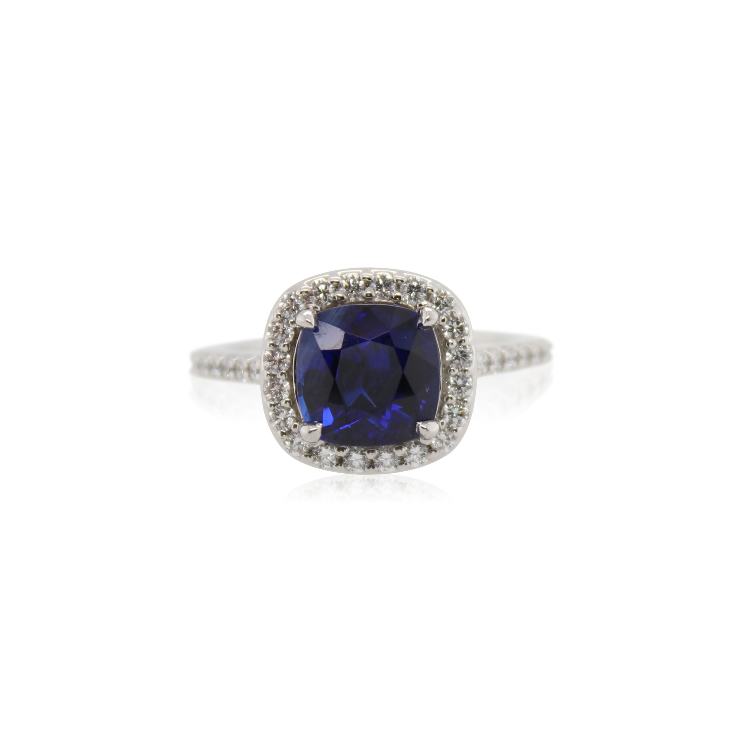 3.31ct Cushion Cut Sapphire and Diamond Ring