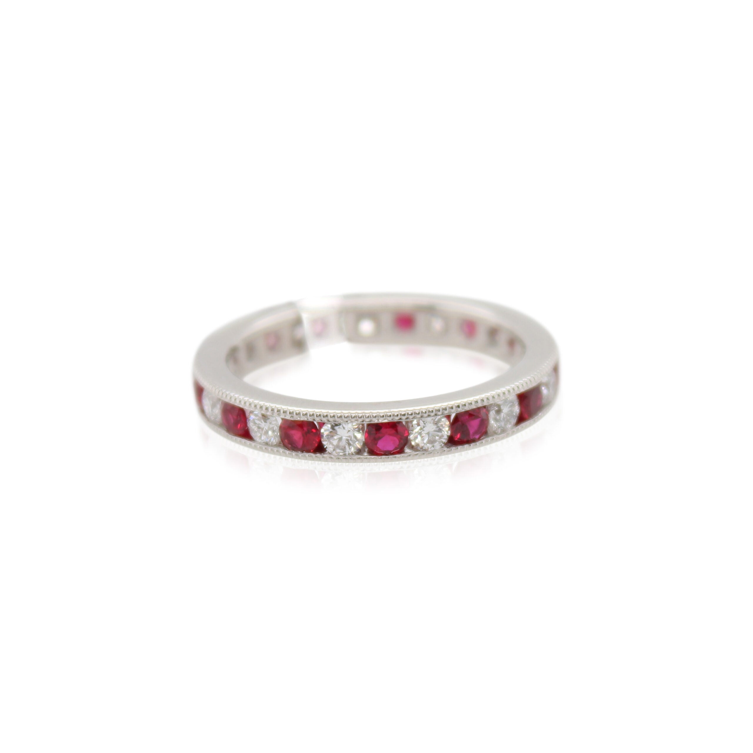 Alternating Ruby and Diamond Milgrain Eternity Band