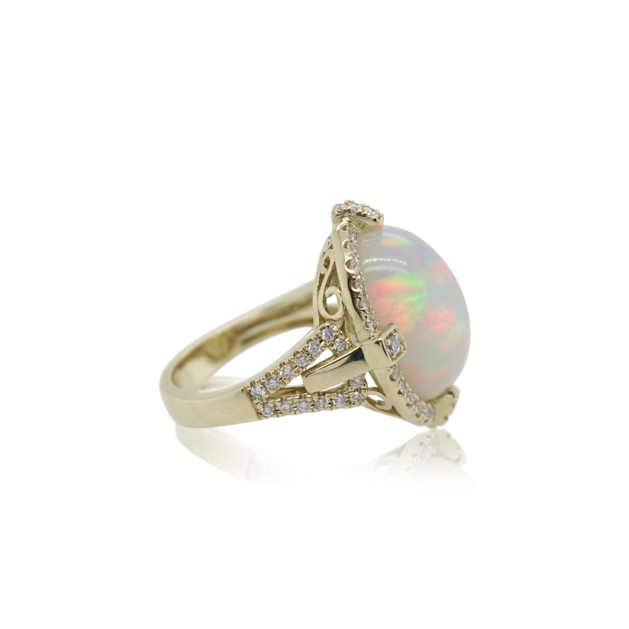 One of a Kind Opal and Diamond Halo Ring