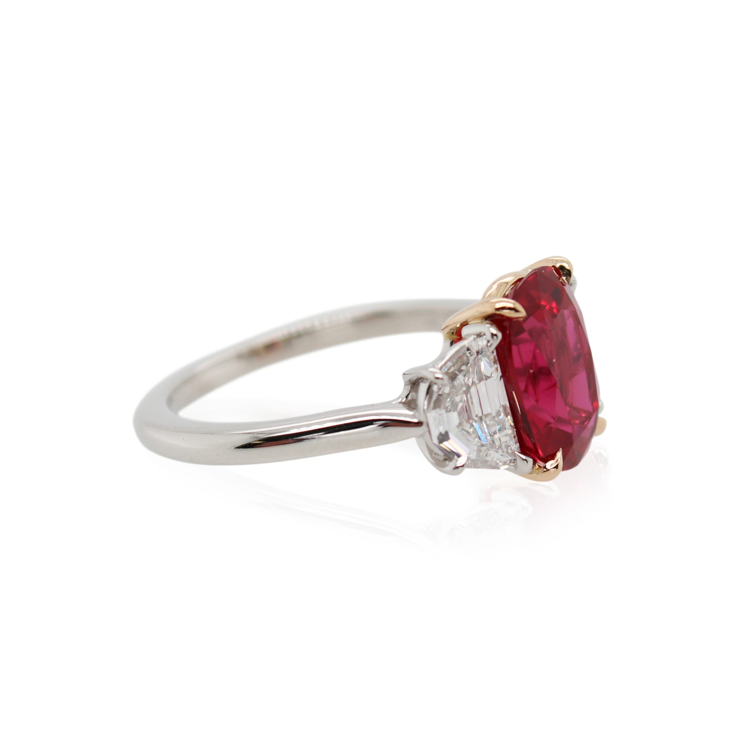 3.36ct Ruby and Diamond Three Stone Ring