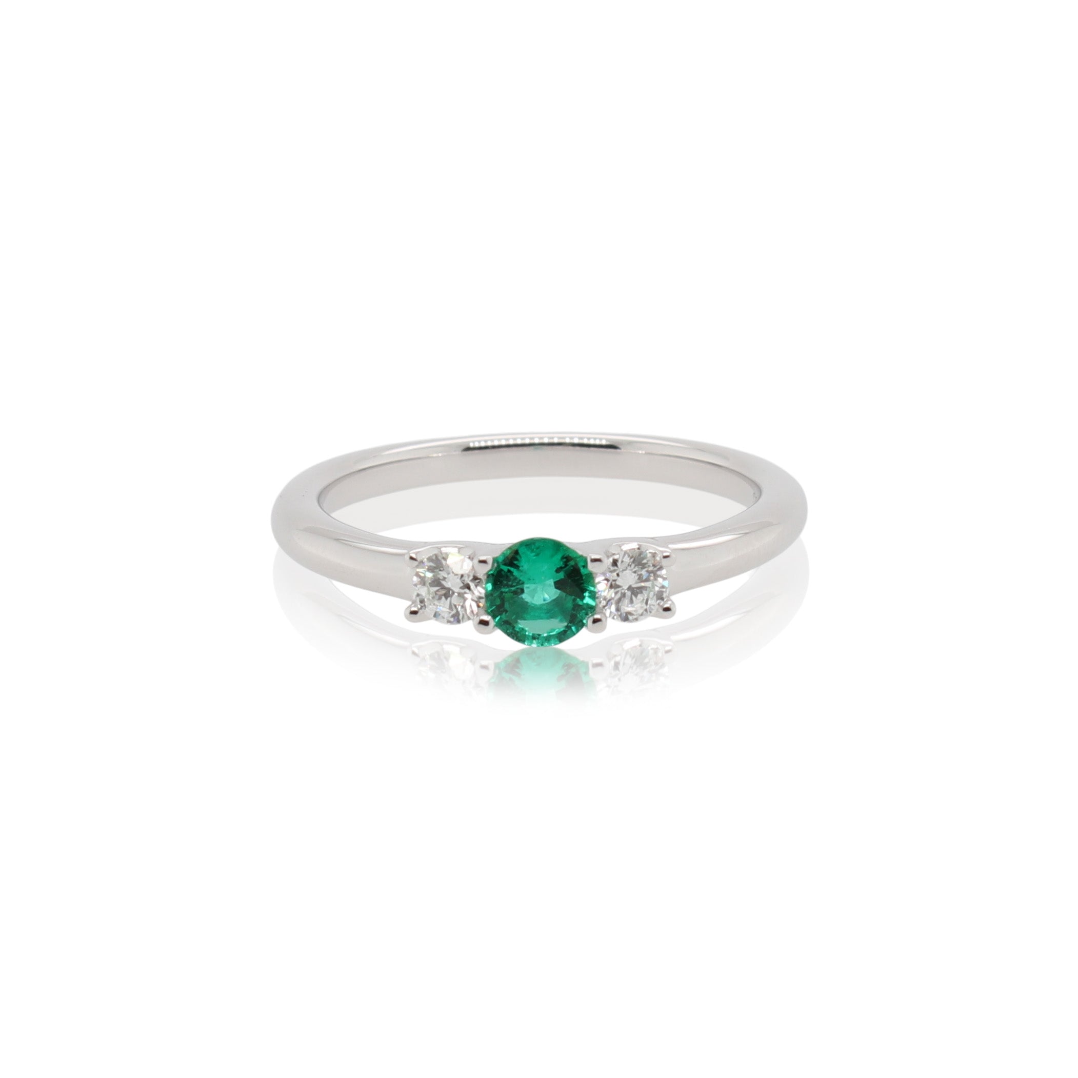 Emerald and Diamond Three Stone Ring