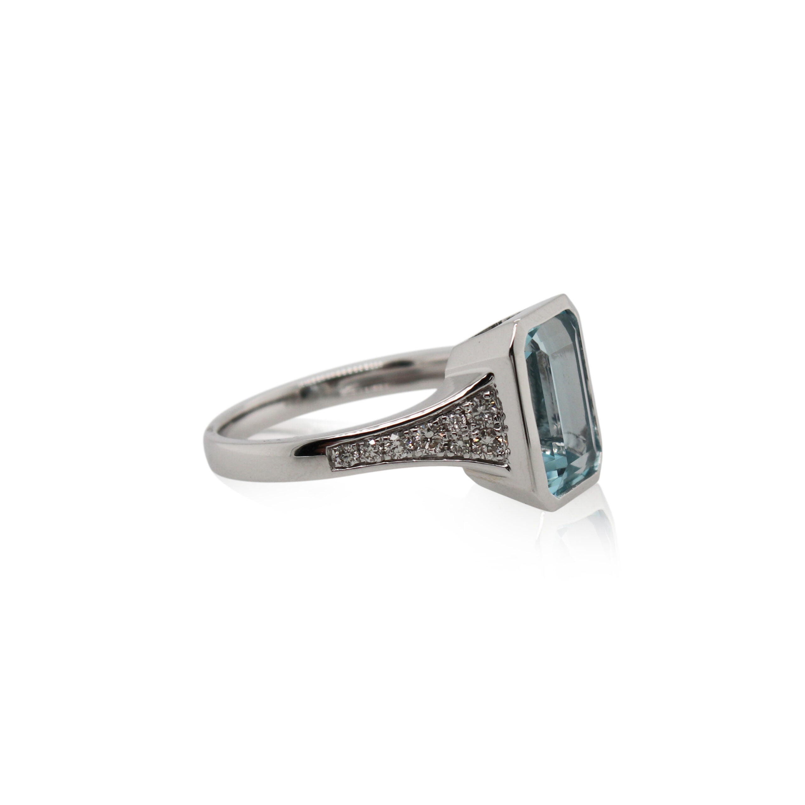 Emerald Cut Aquamarine and Diamond Ring