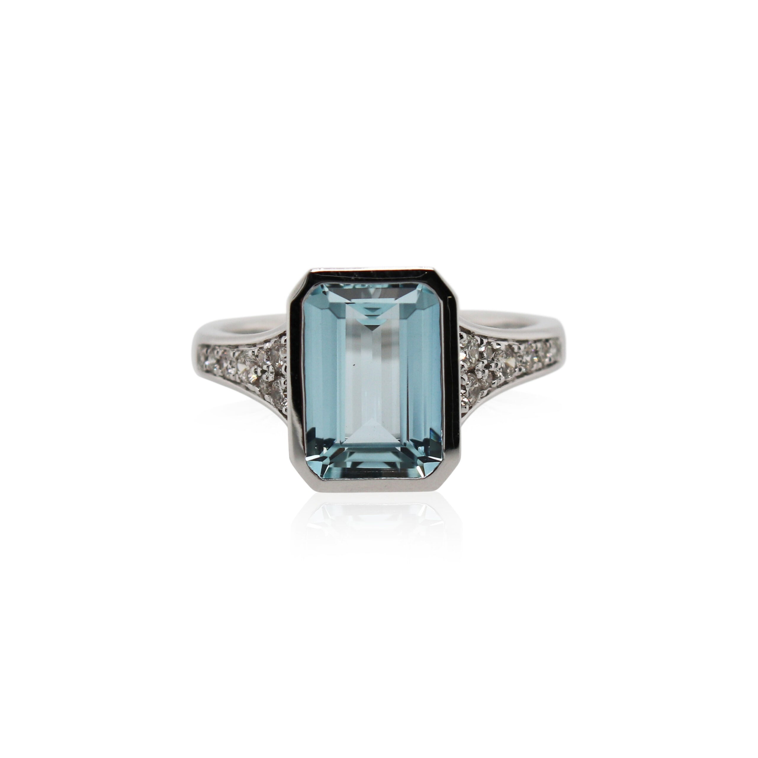 Emerald Cut Aquamarine and Diamond Ring