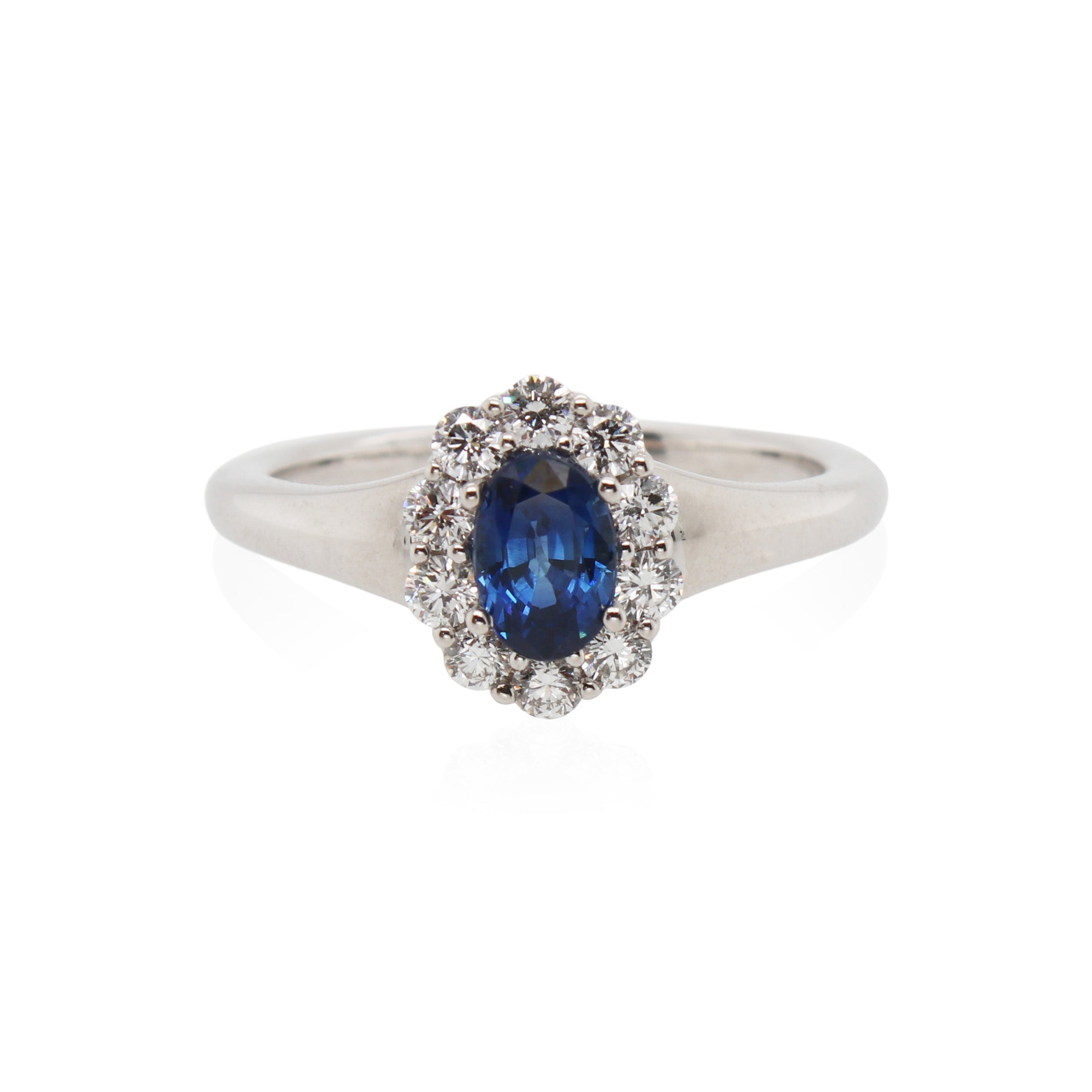 Oval Sapphire and Diamond Halo Ring
