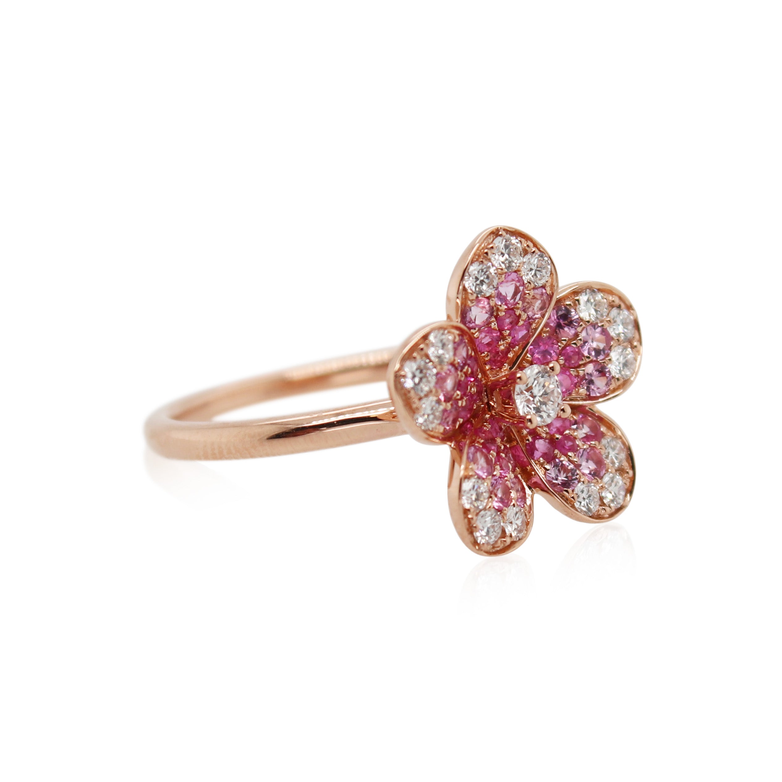 Pink Sapphire and Diamond Flower Ring