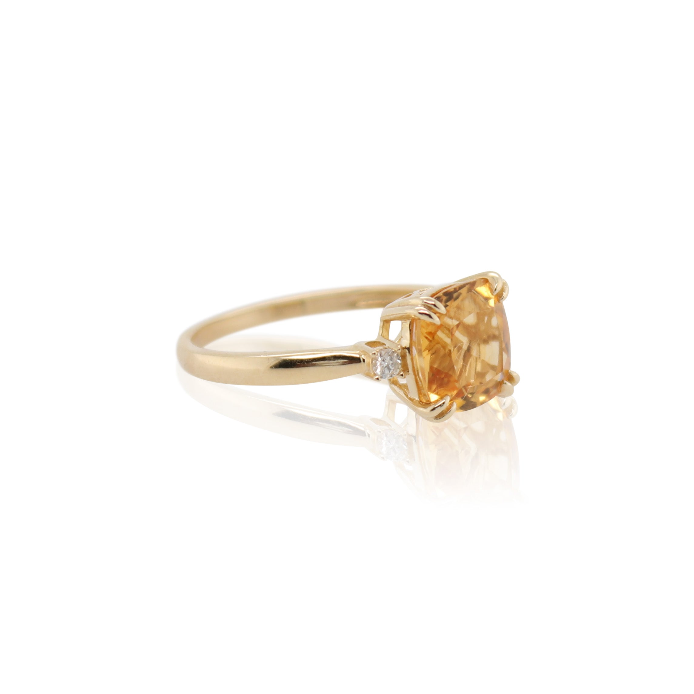 Cushion Cut Citrine and Diamond Ring