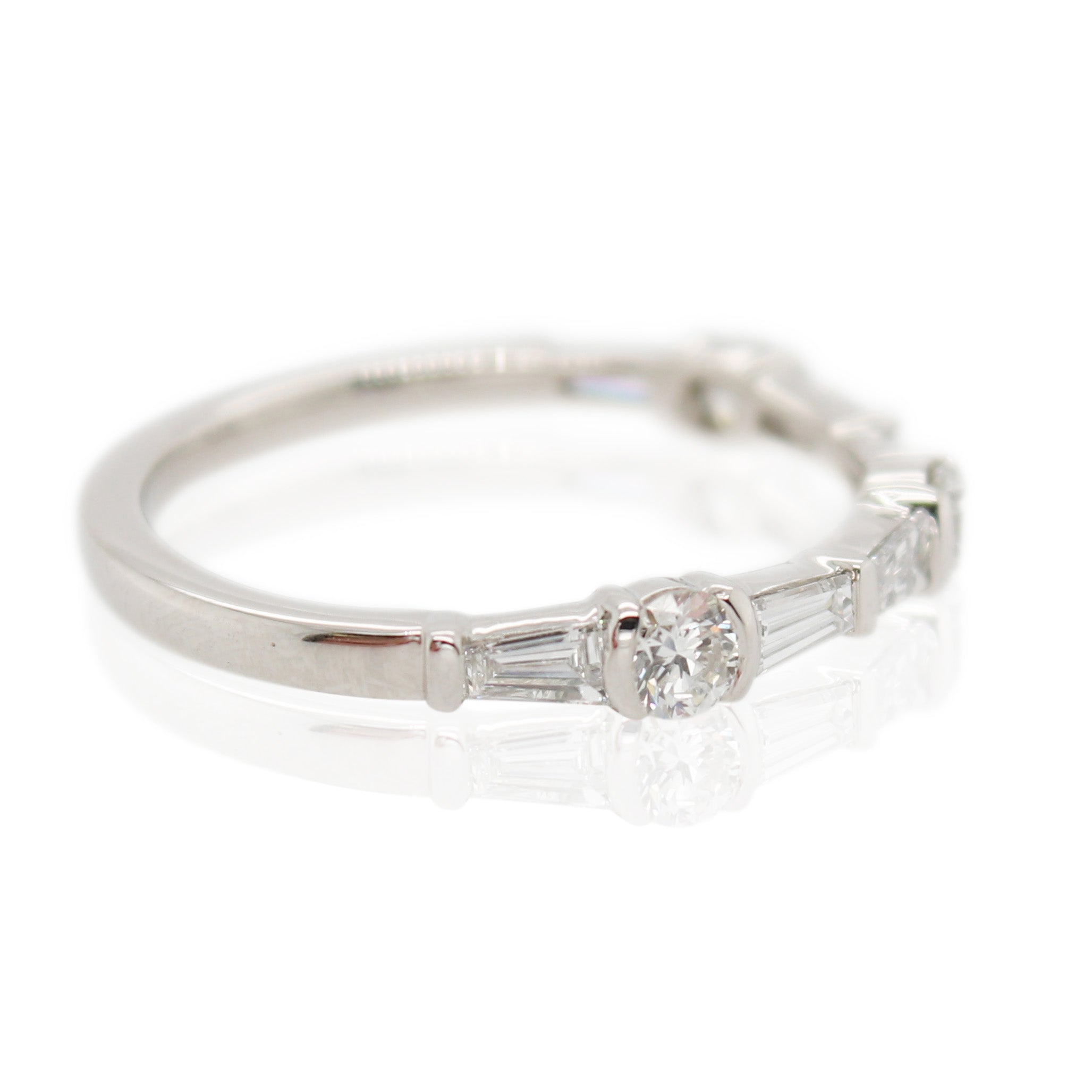 Platinum Round and Tapered Baguette Wedding Band